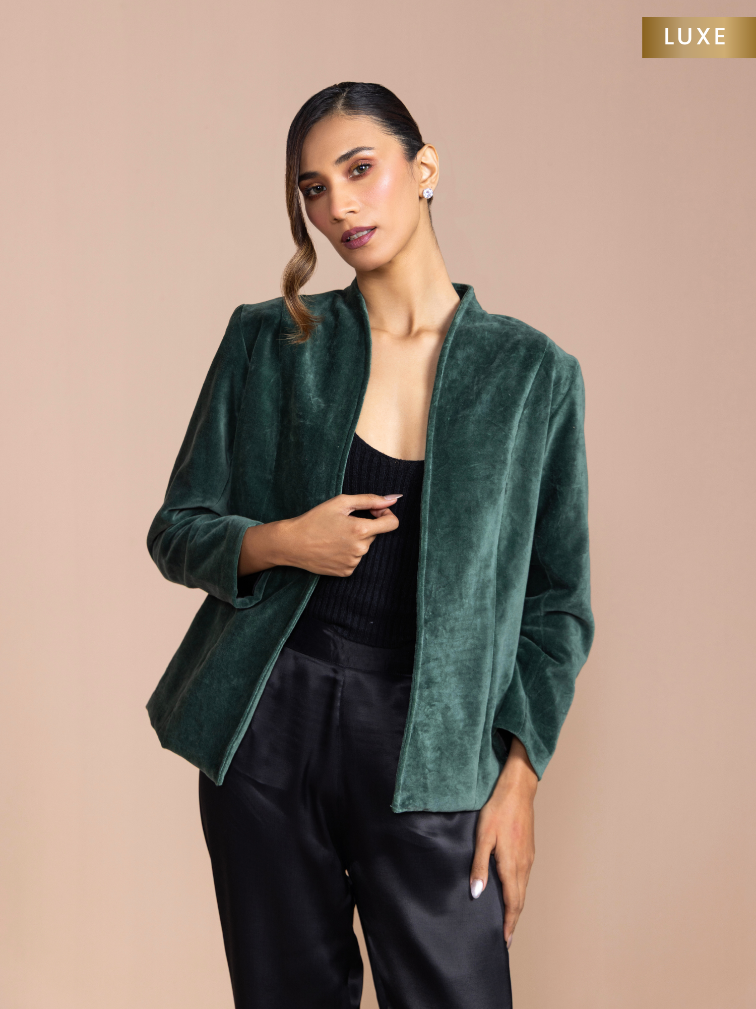 straight velvet jacket women in green