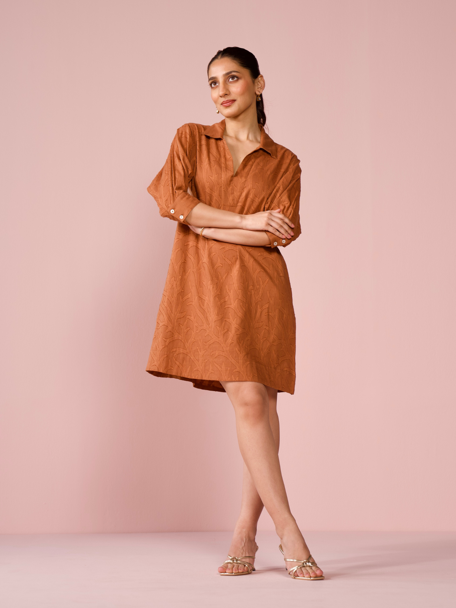 Seaside Cotton Jacquard Dress in Cocoa