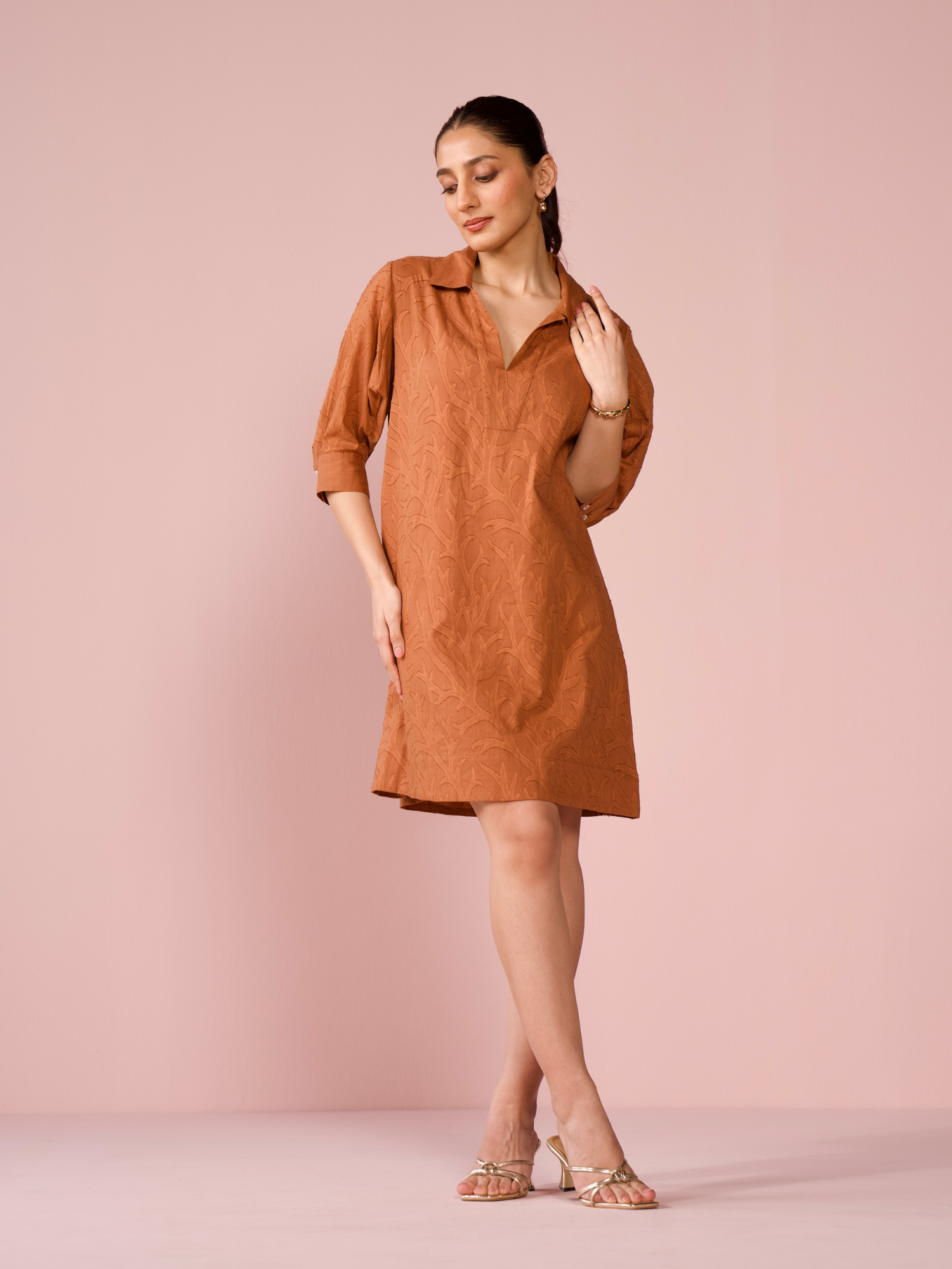 Seaside Cotton Jacquard Dress in Cocoa