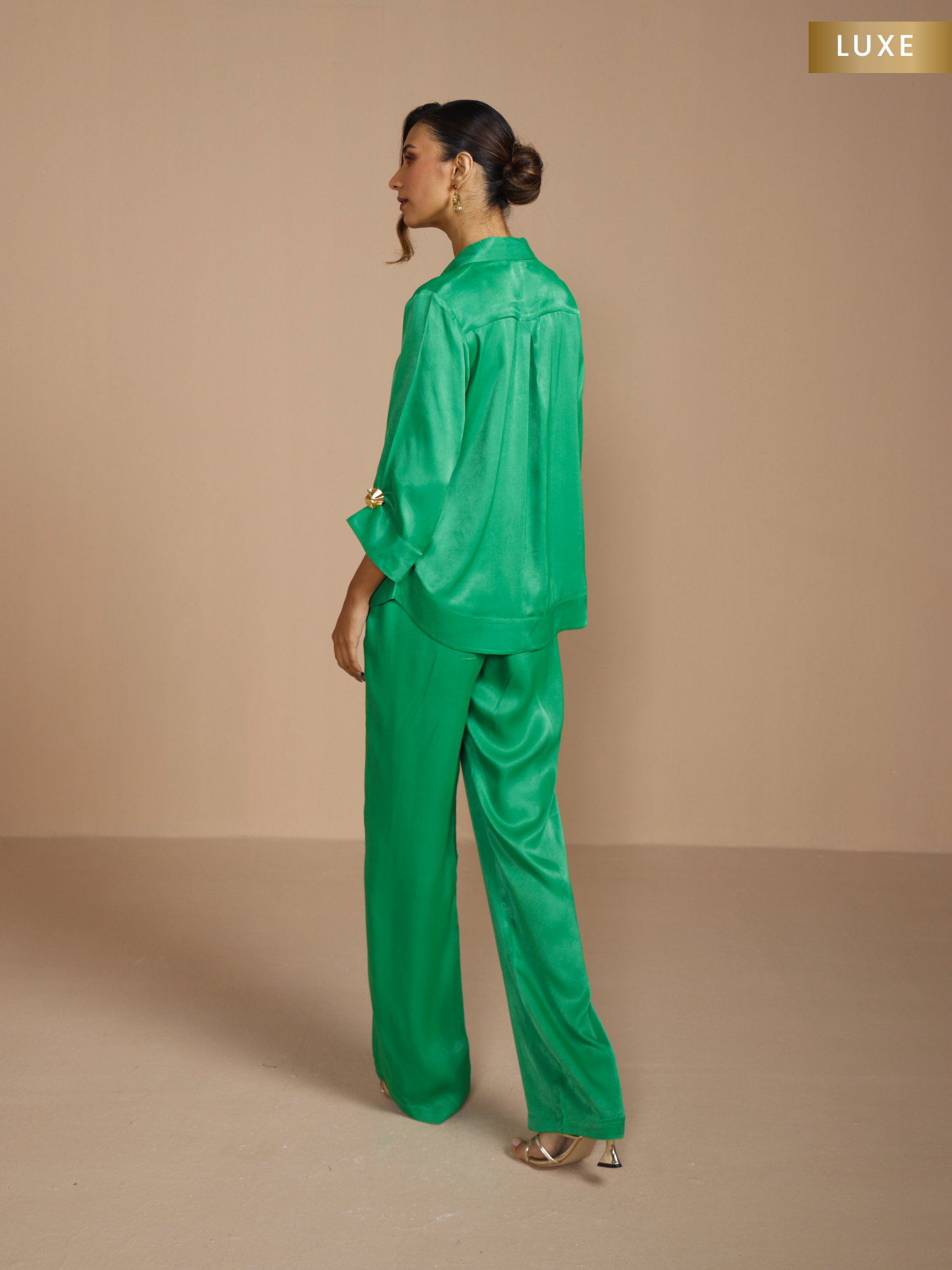 Satin Flowy Pants in Dark Green