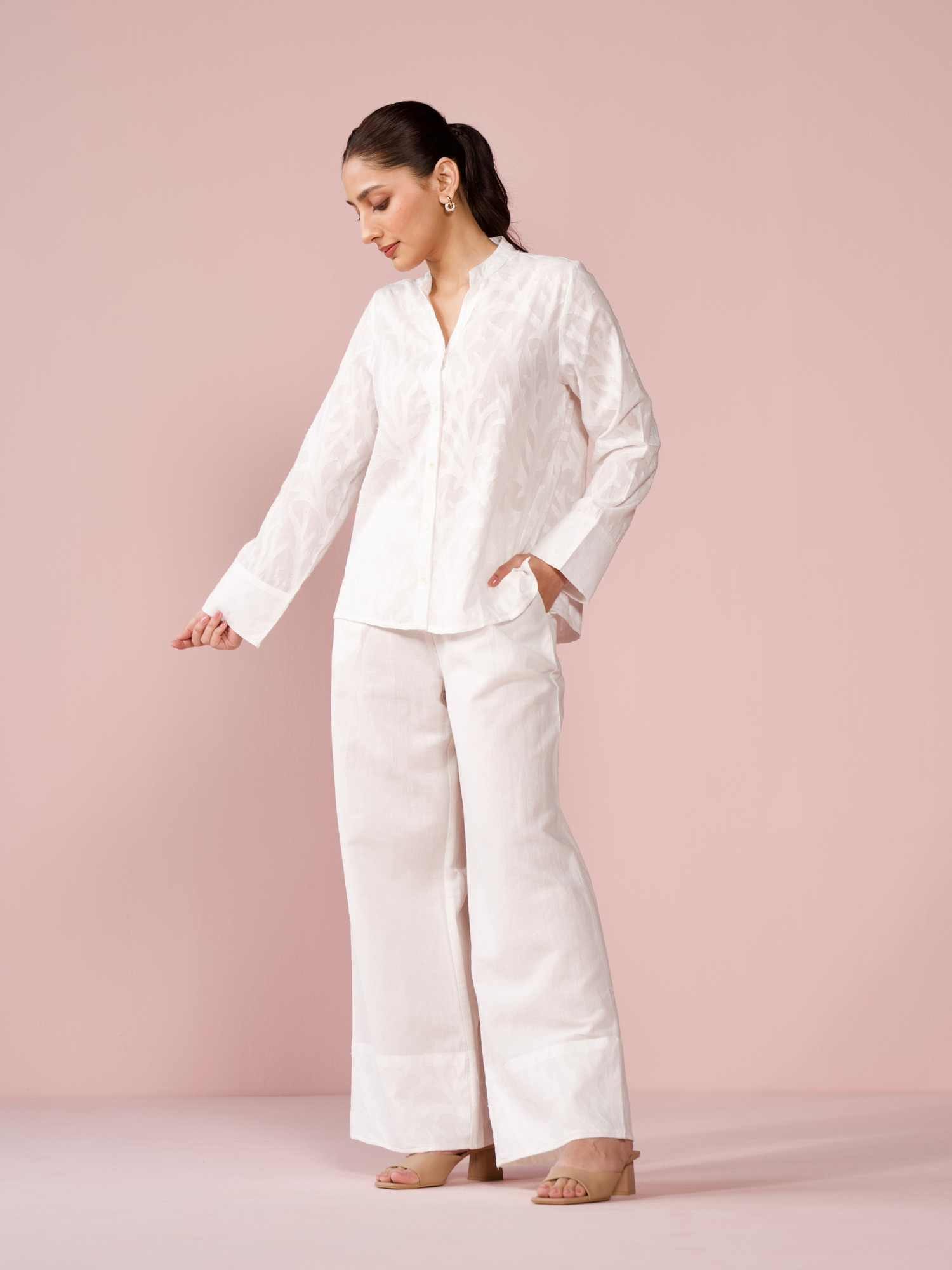Seaside Linen Blend Jacquard Co-ord Set in Vanilla