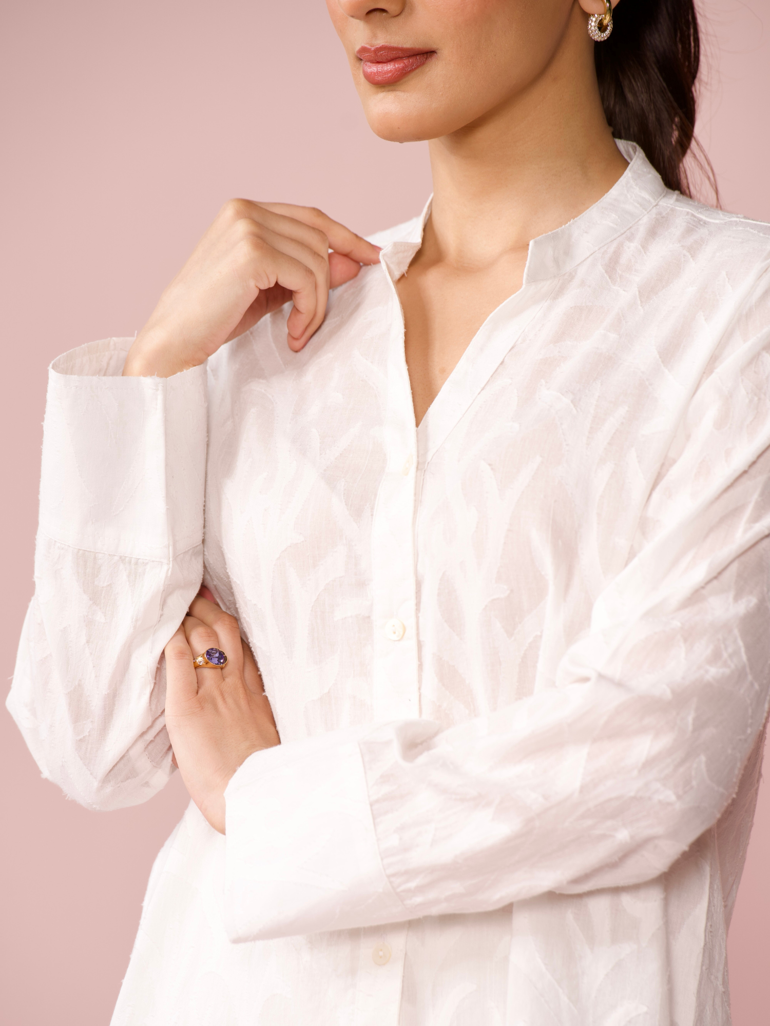 Seaside Linen Blend Jacquard Co-ord Set in Vanilla