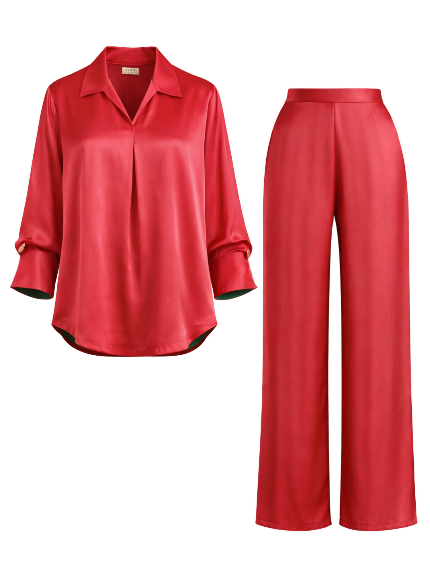 Satin Skipper Collar Top with Flowy Pants in Maroon