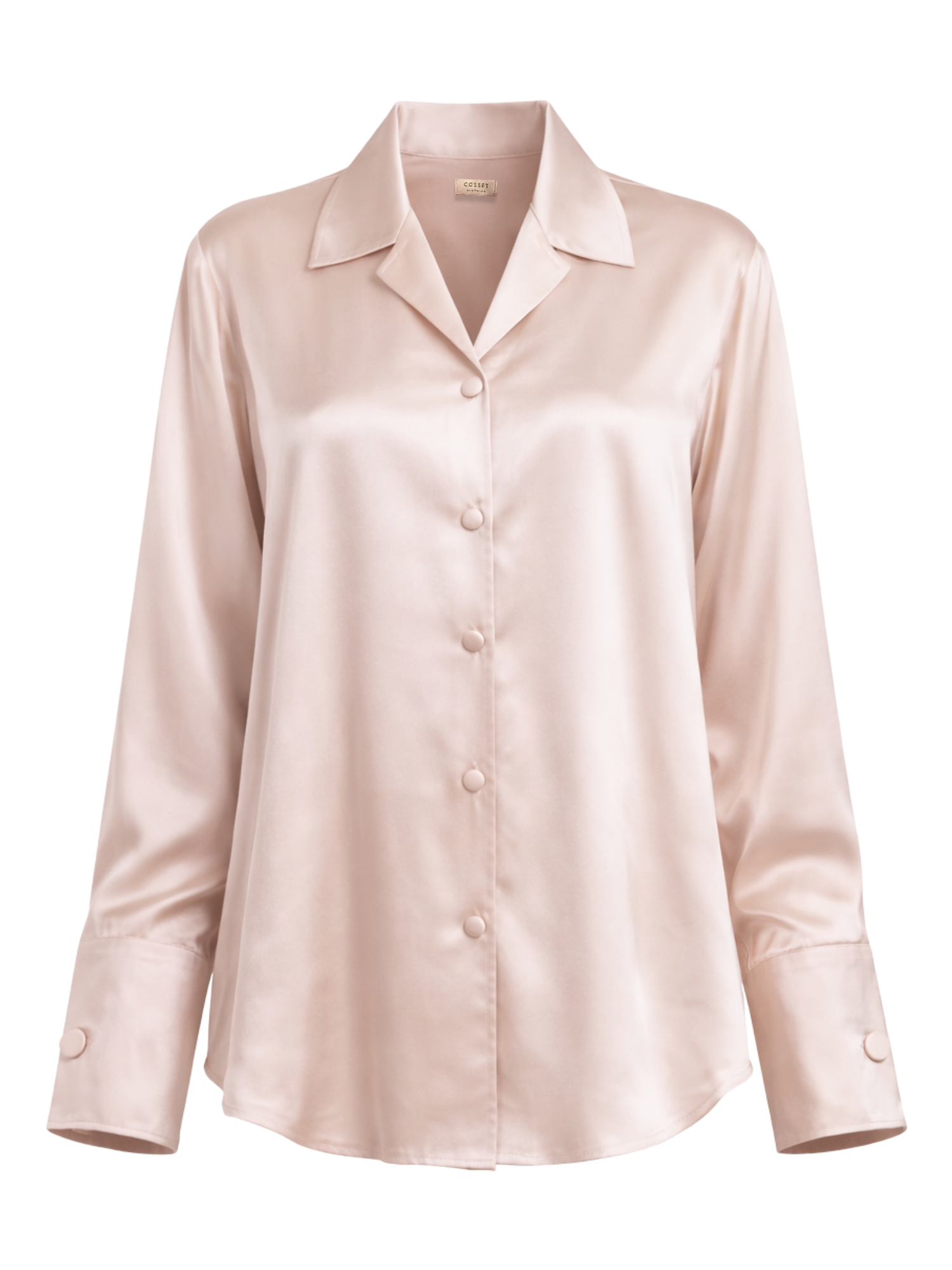 Button Embellished Satin Shirt in Silver Taupe