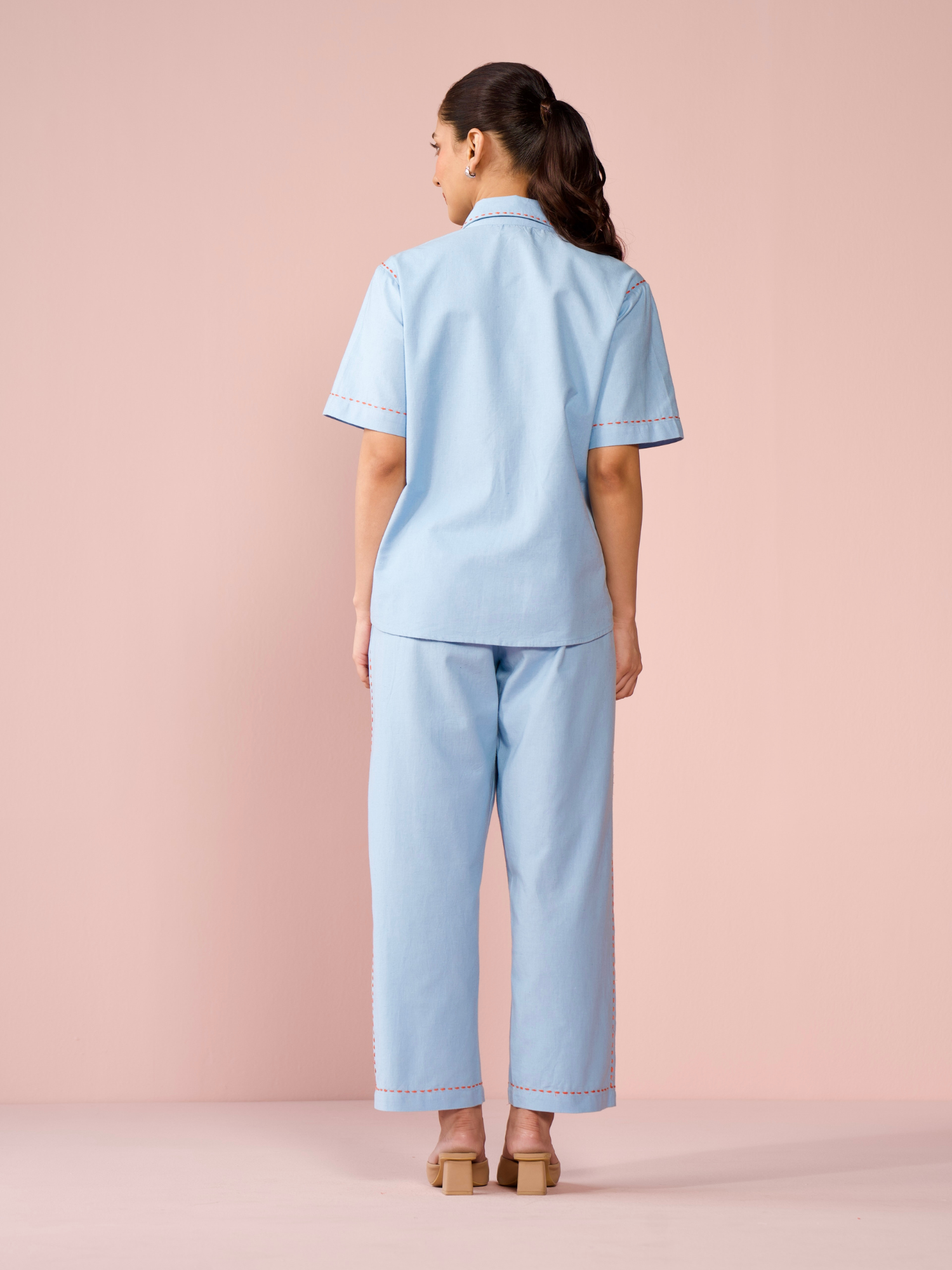 Drift Linen Blend Co-ord Set with Pants in Powder Blue