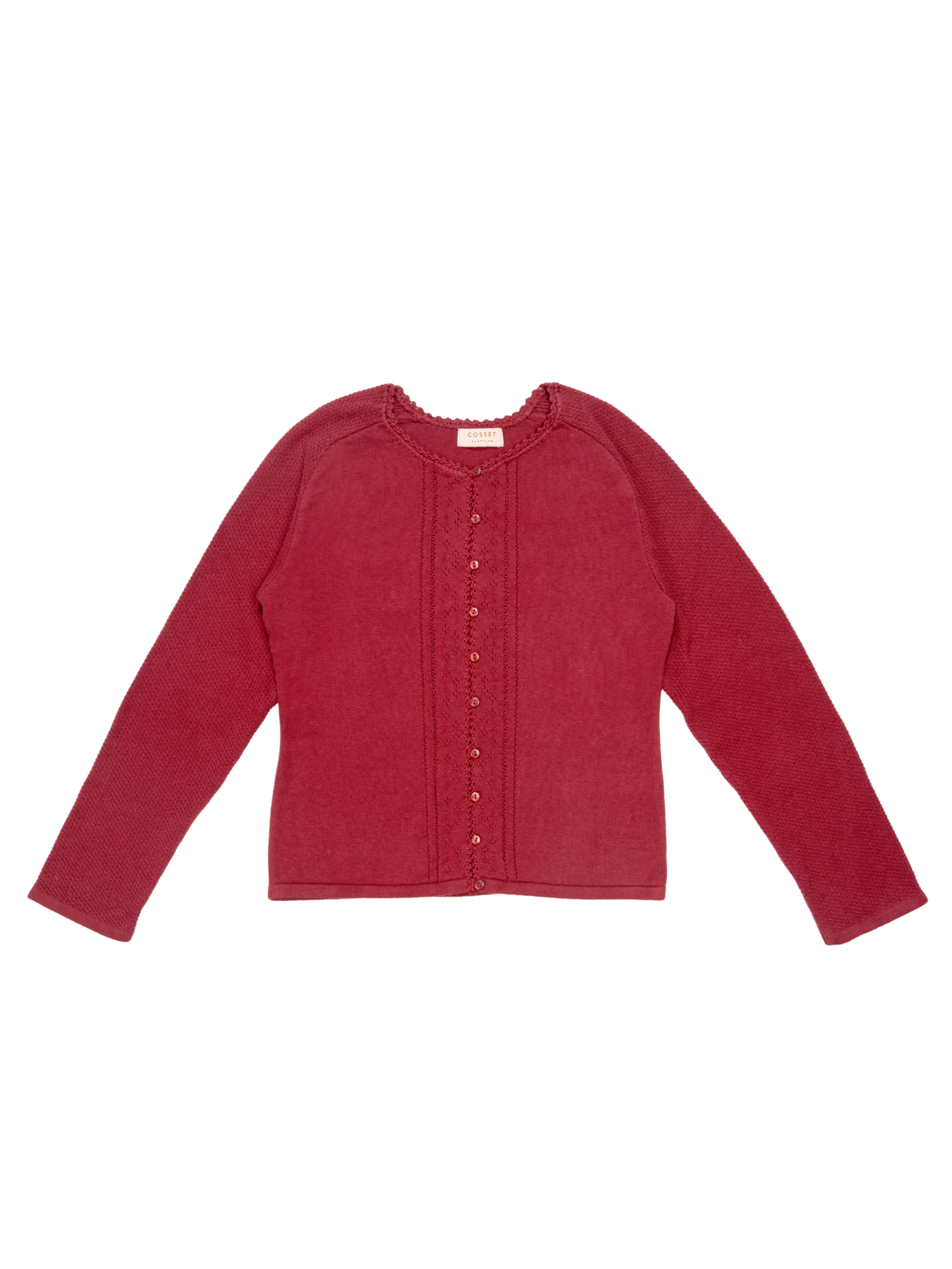 Lace Knit Button-Down Cardigan in Maroon