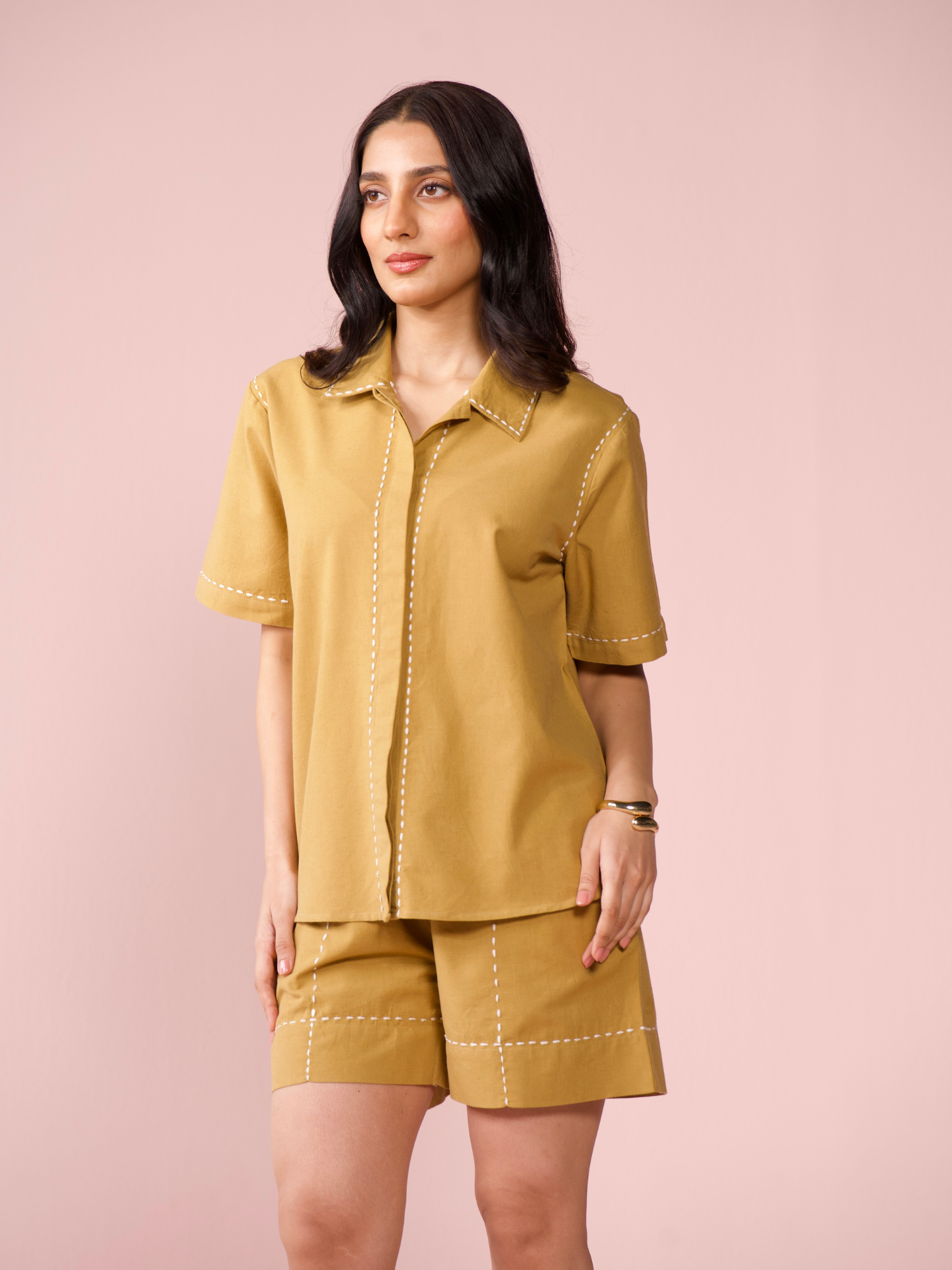 Drift Linen Blend Co-ord Set with Shorts in Caramel