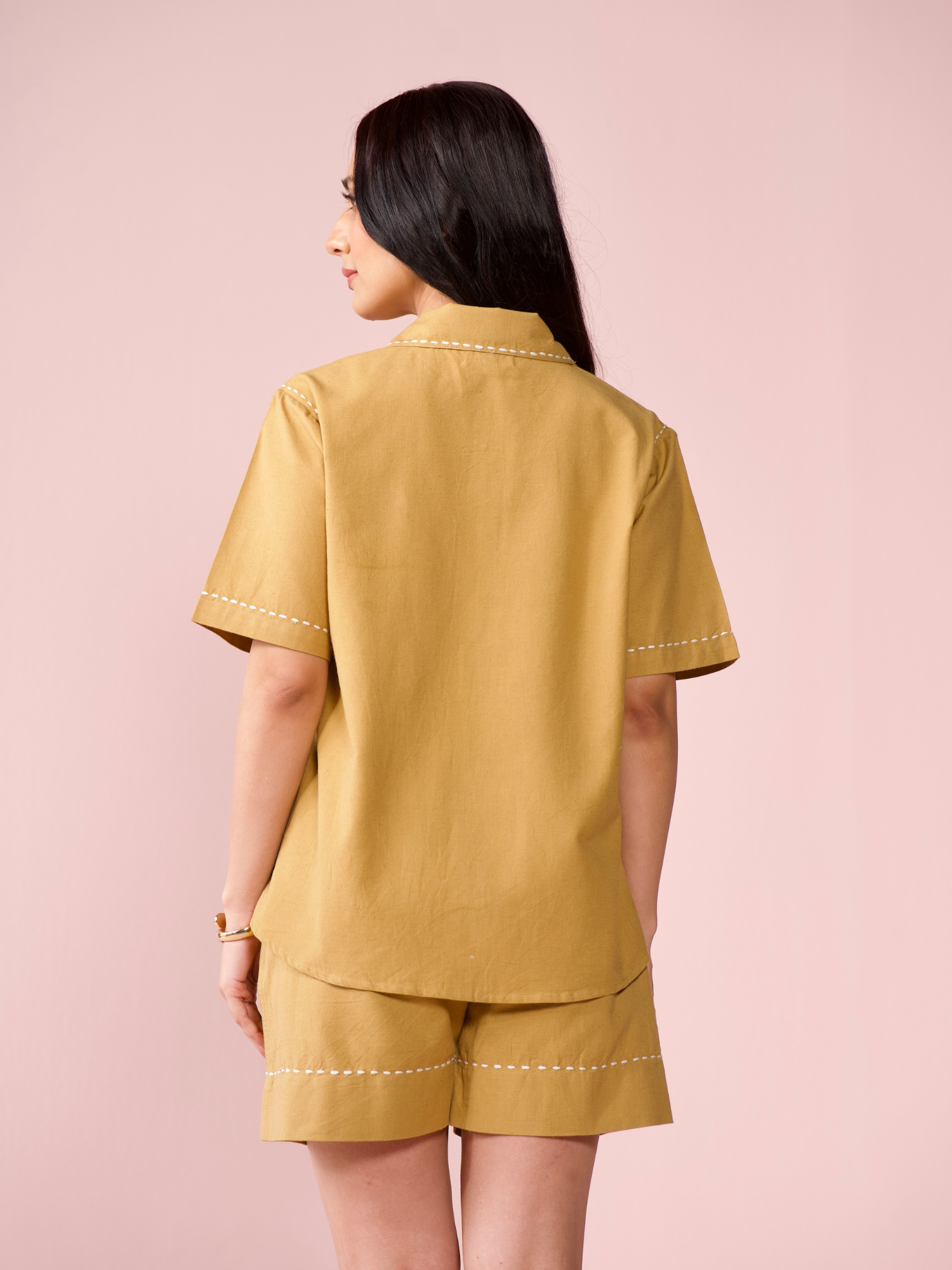 Drift Linen Blend Co-ord Set with Shorts in Caramel