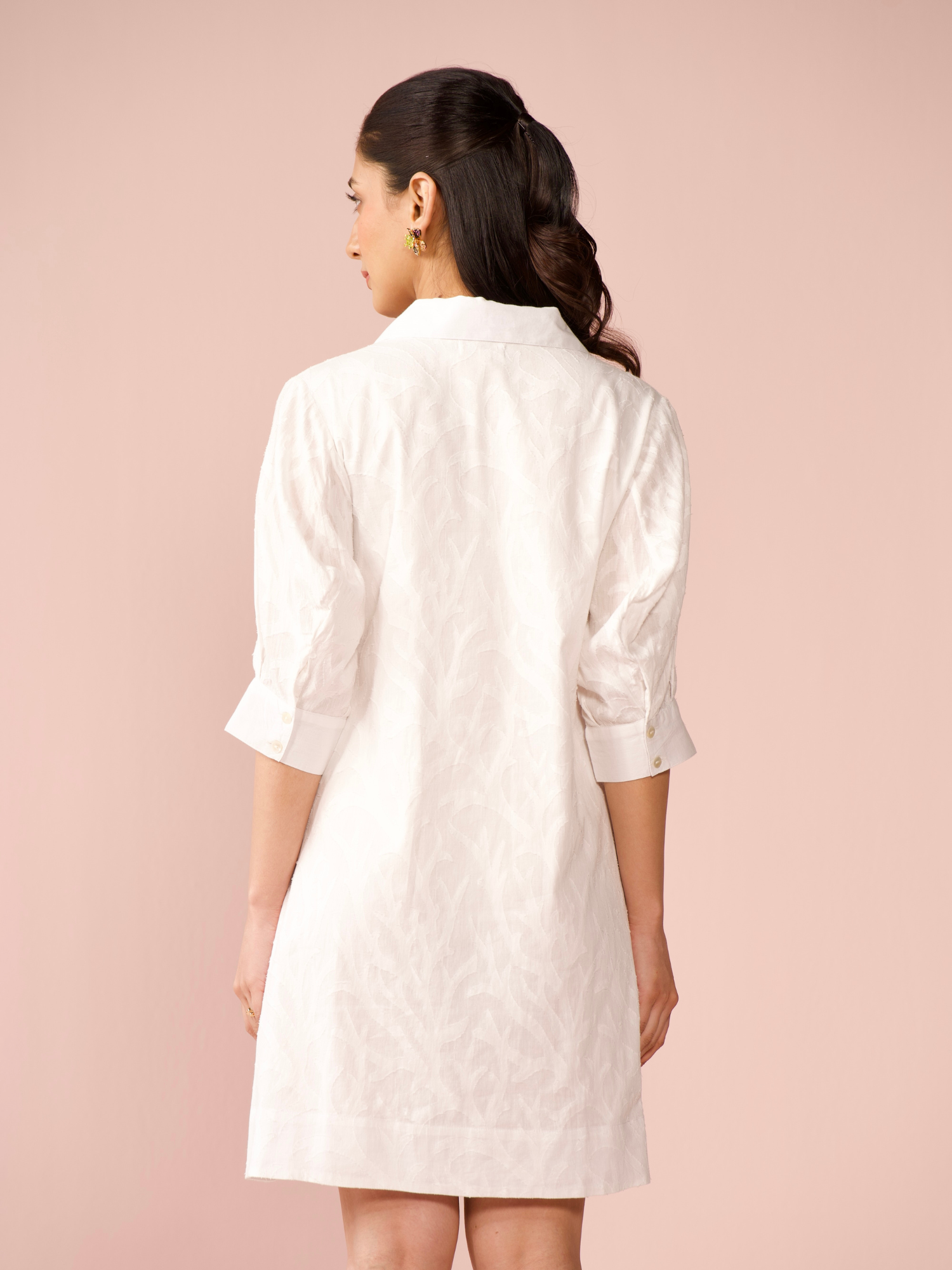 Seaside Cotton Jacquard Dress in Vanilla