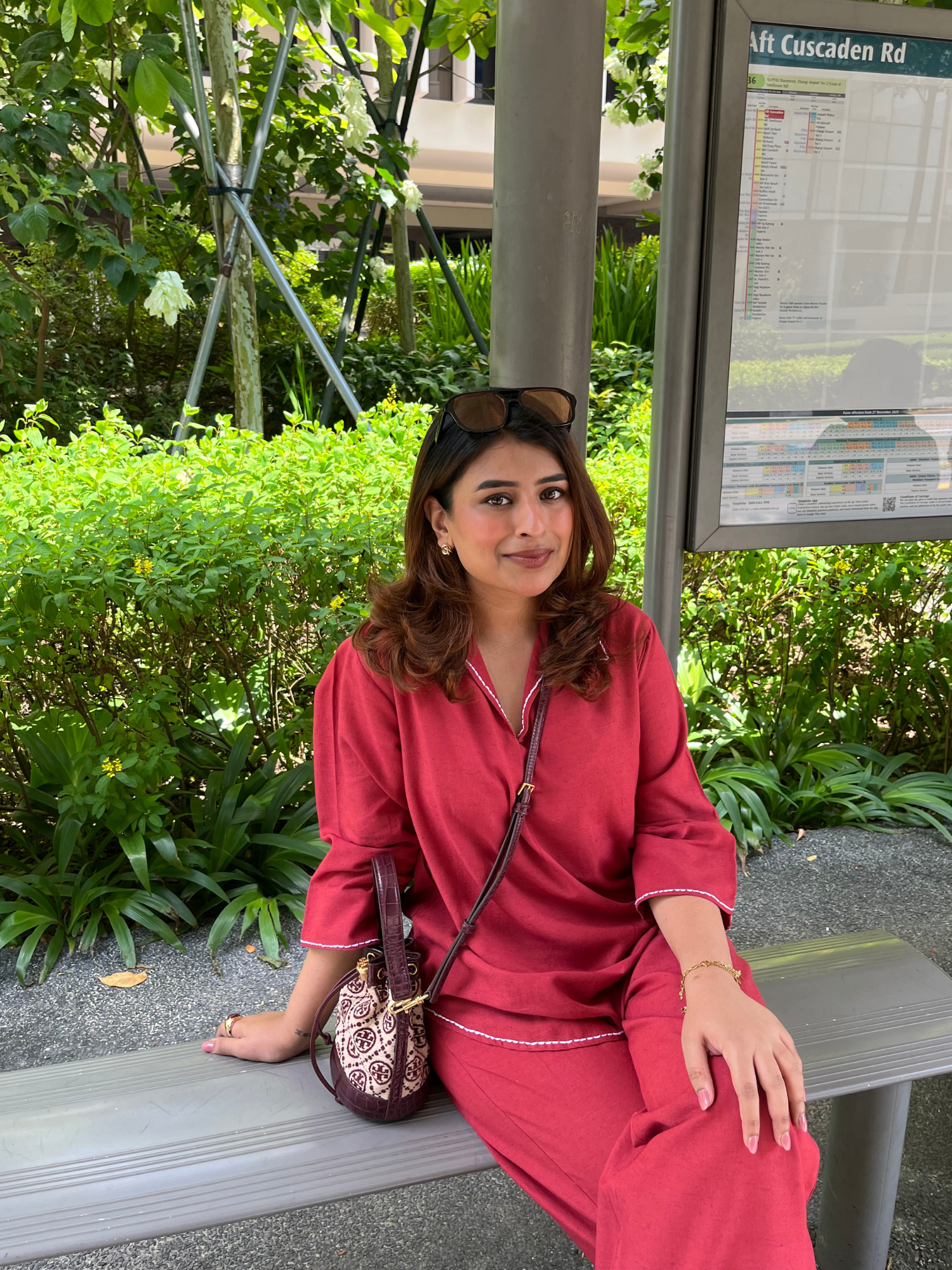 Linen Blend Skipper Collar Co-ord Set in Maroon