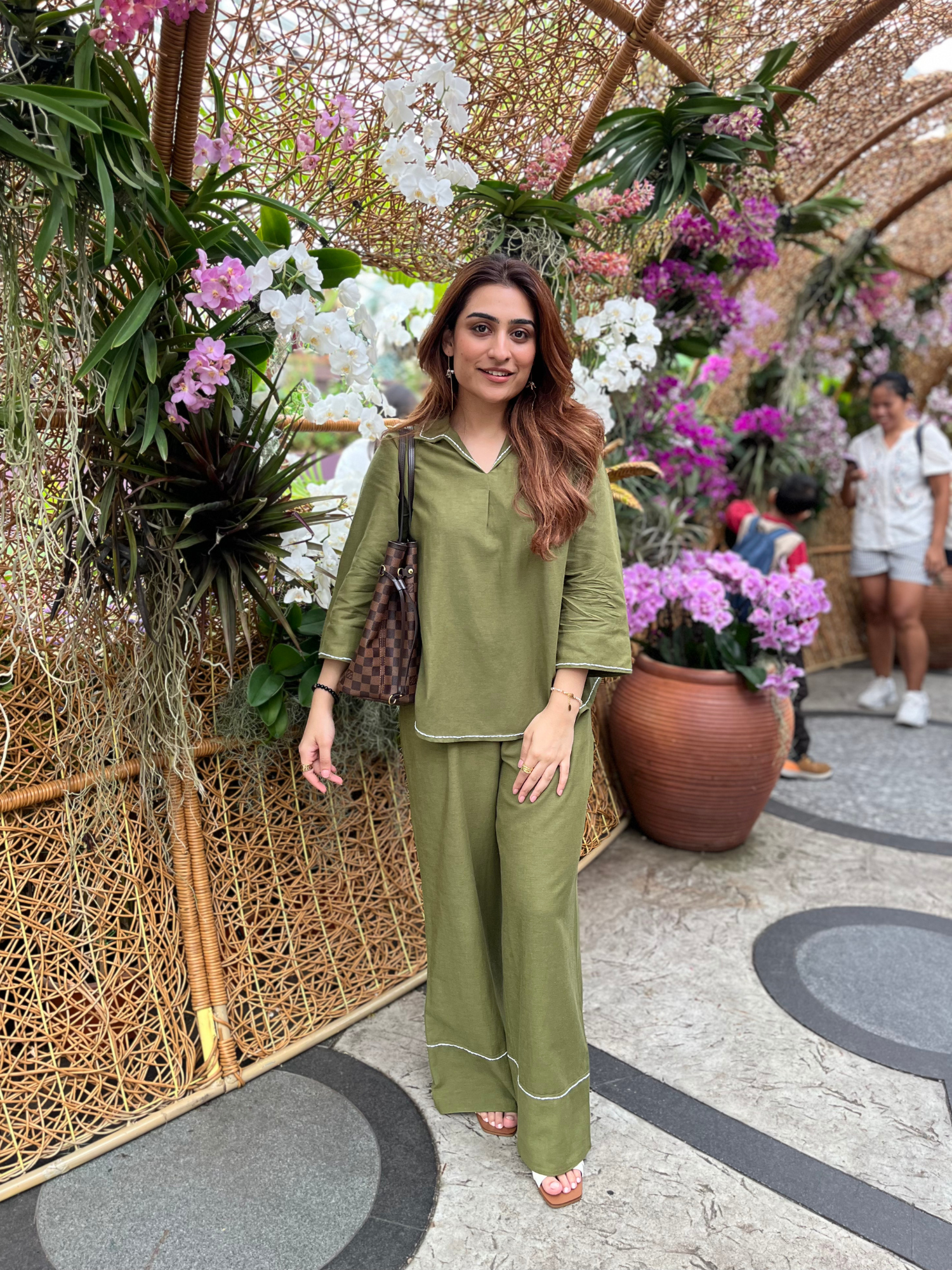 Linen Blend Skipper Collar Co-ord Set in Olive