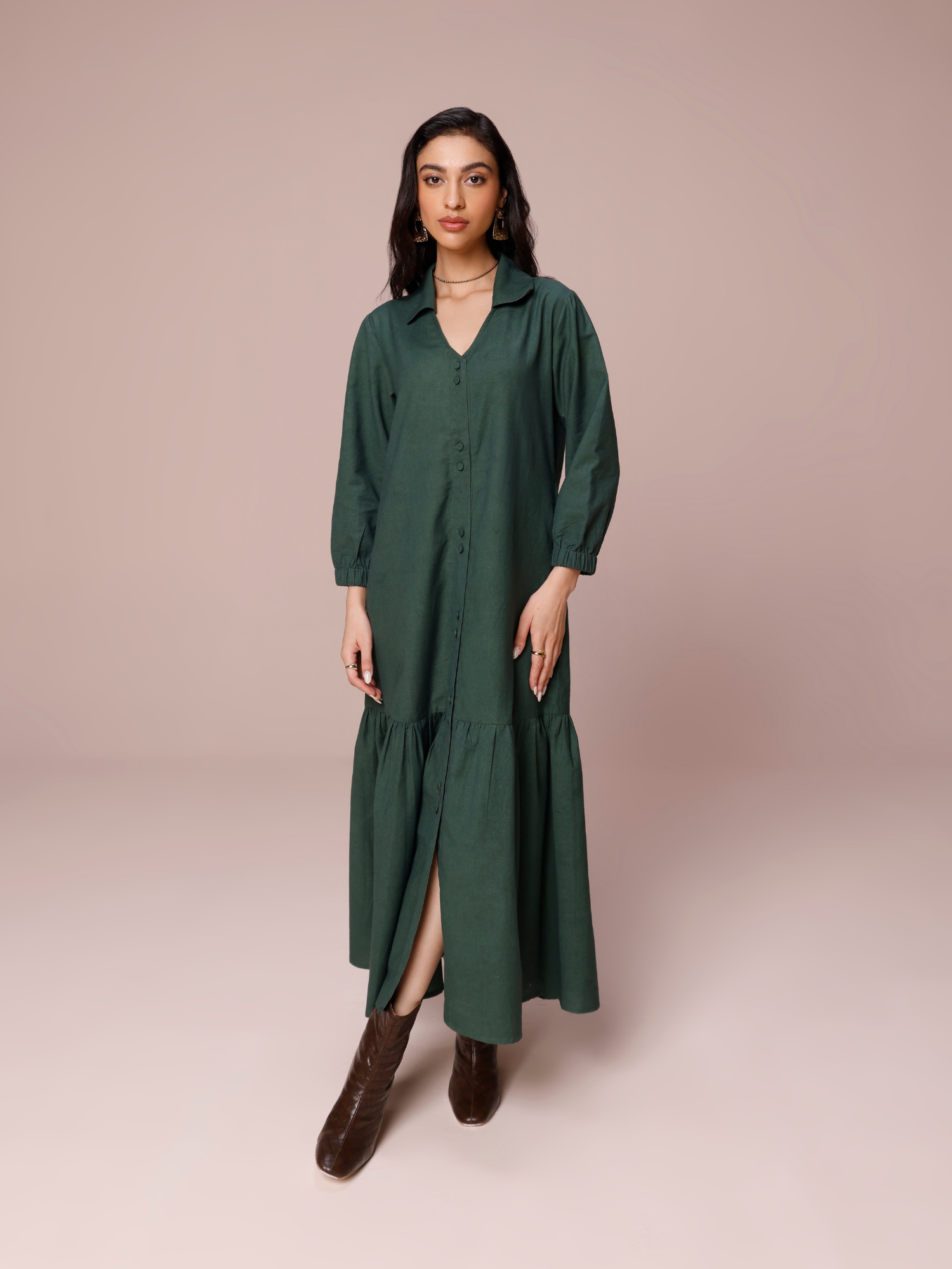 Forest Green Wool Silk Linen Blend Dress Pants main image 1
