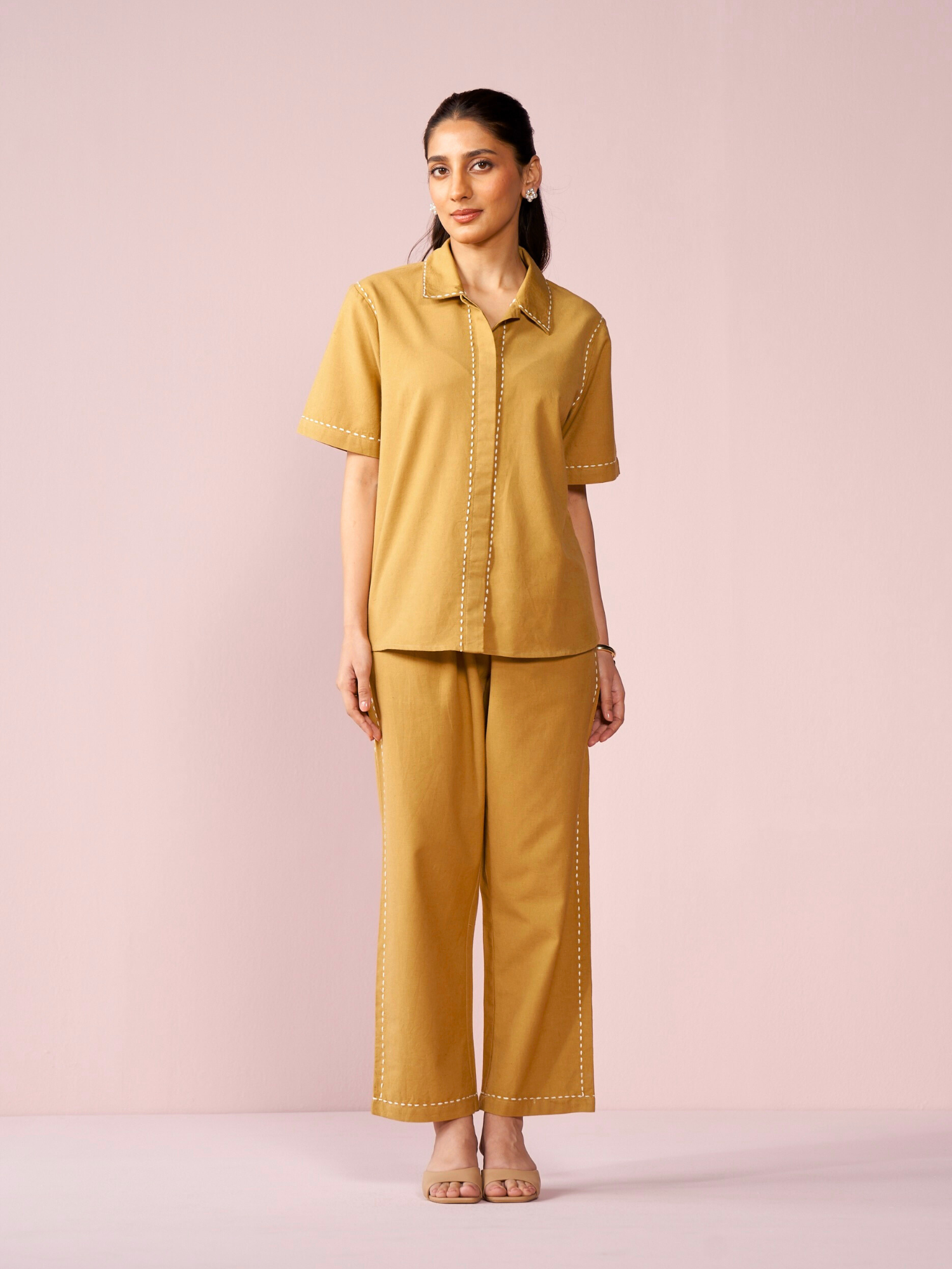 Drift Linen Blend Co-ord Set with Pants in Caramel
