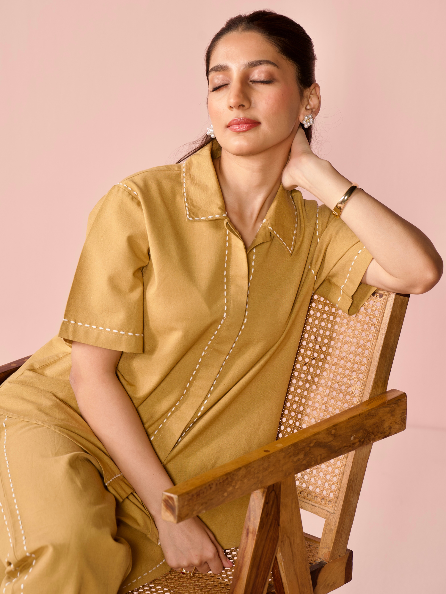 Drift Linen Blend Co-ord Set with Pants in Caramel