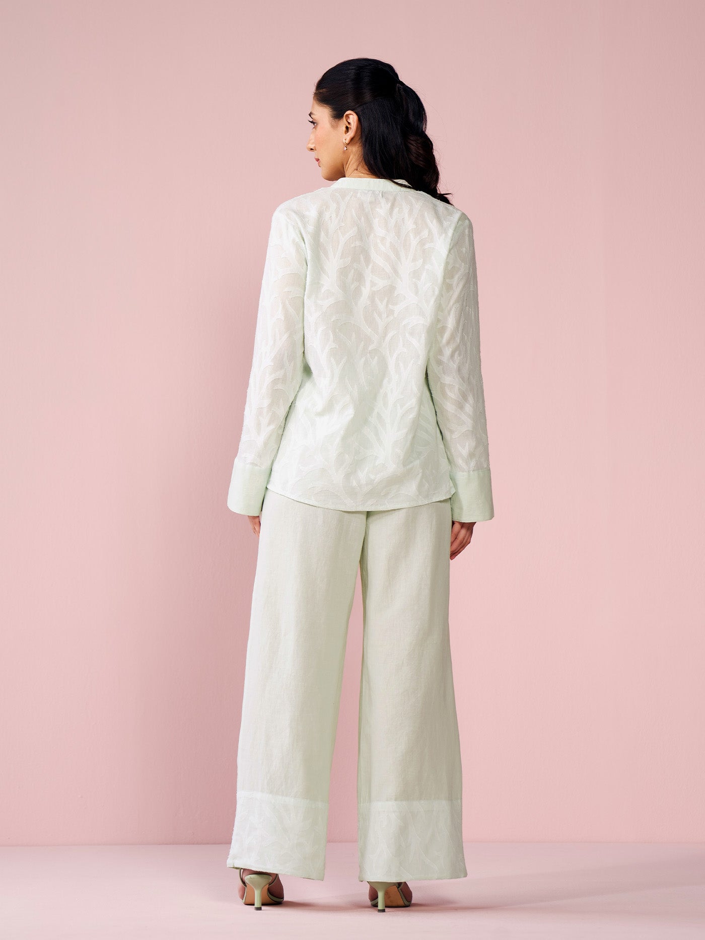 Seaside Linen Blend Jacquard Co-ord Set in Mint
