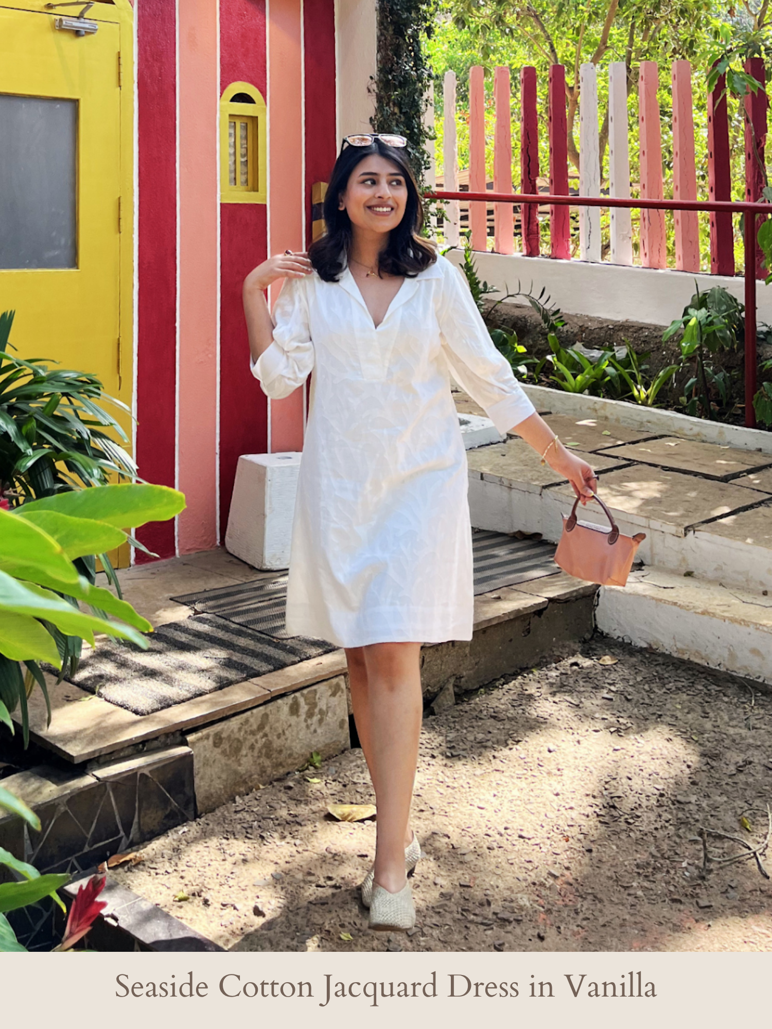Seaside Cotton Jacquard Dress in Vanilla