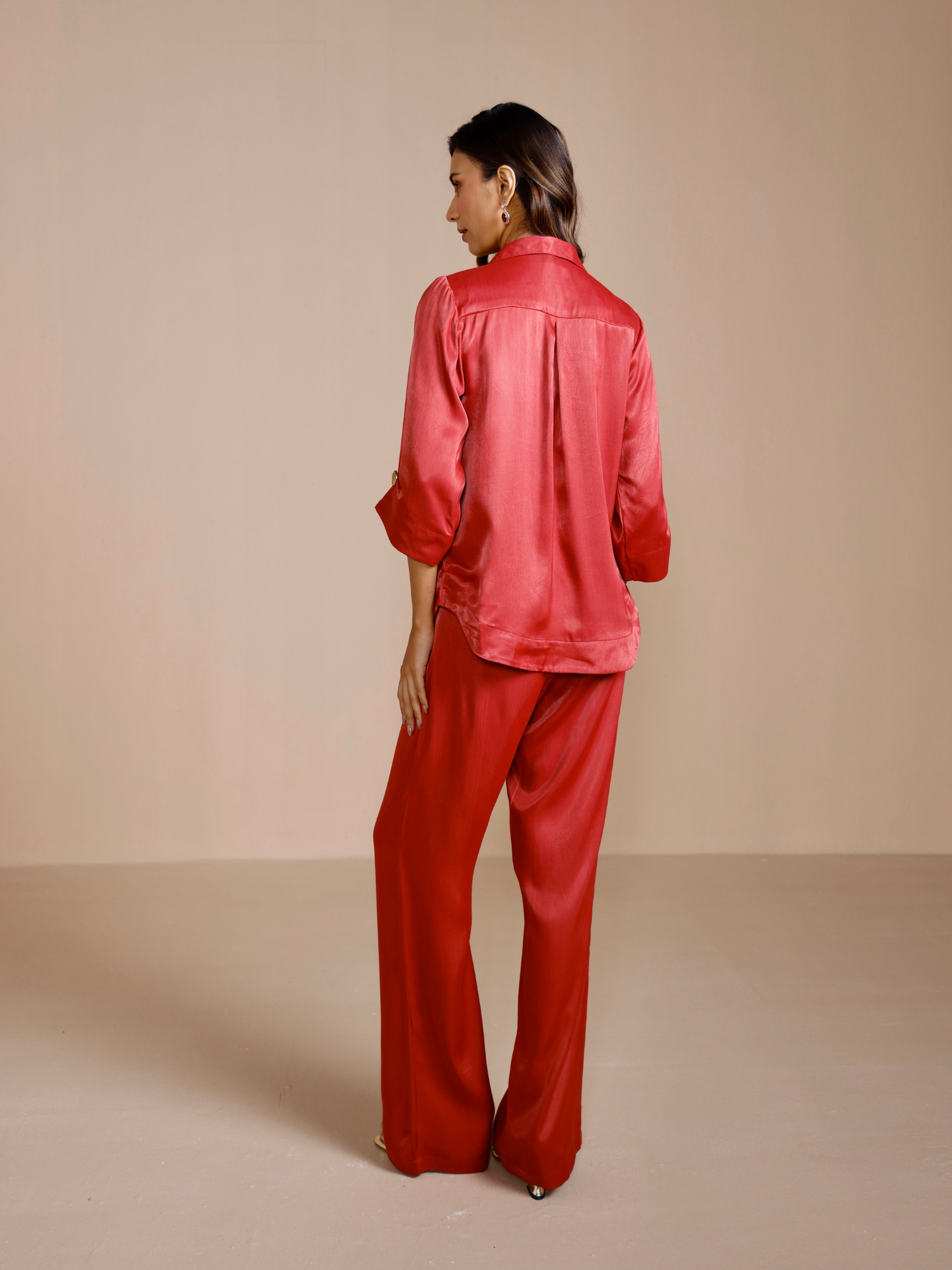 Satin Flowy Pants in Maroon