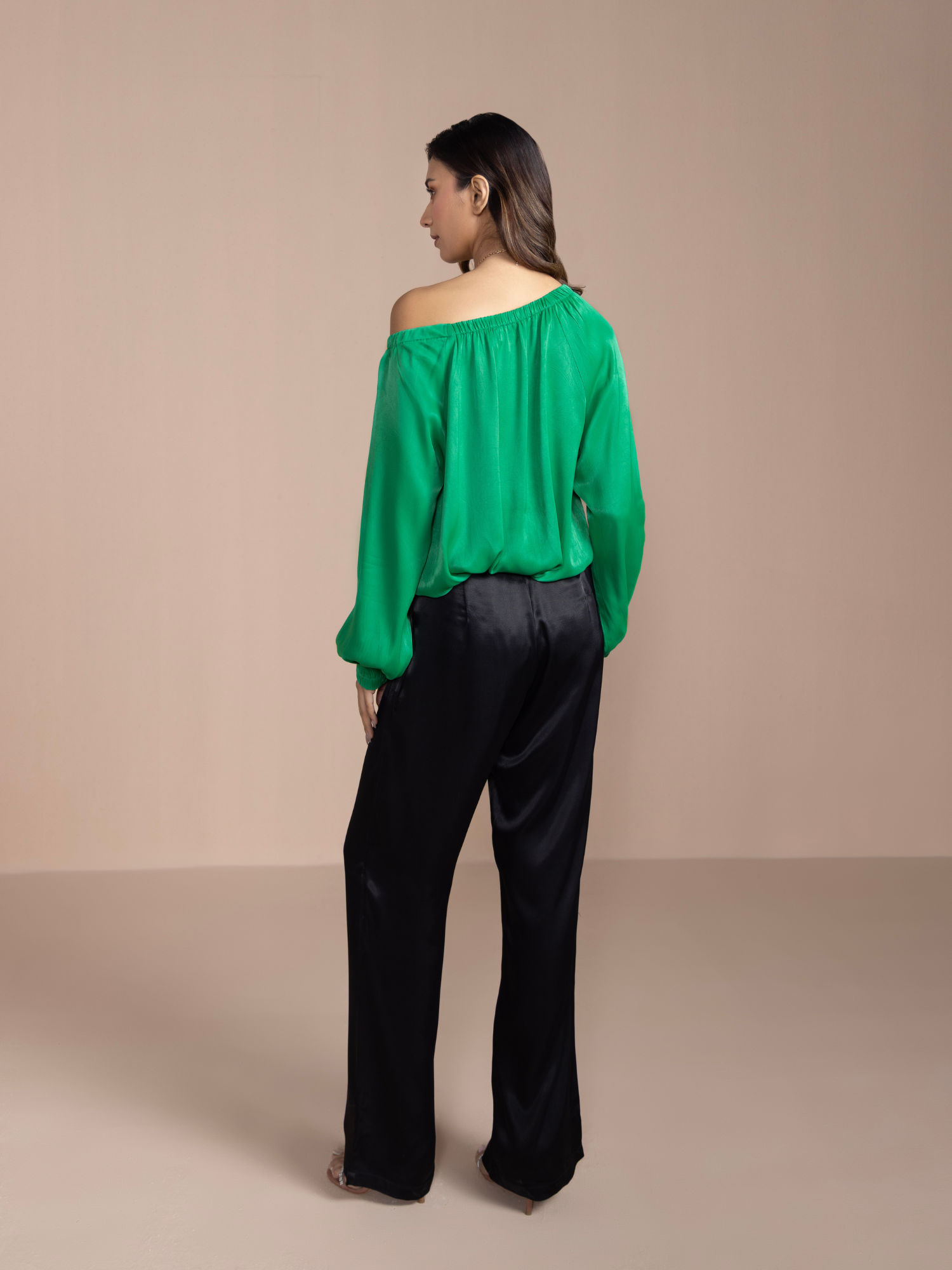 Satin Flowy Pants in Charcoal