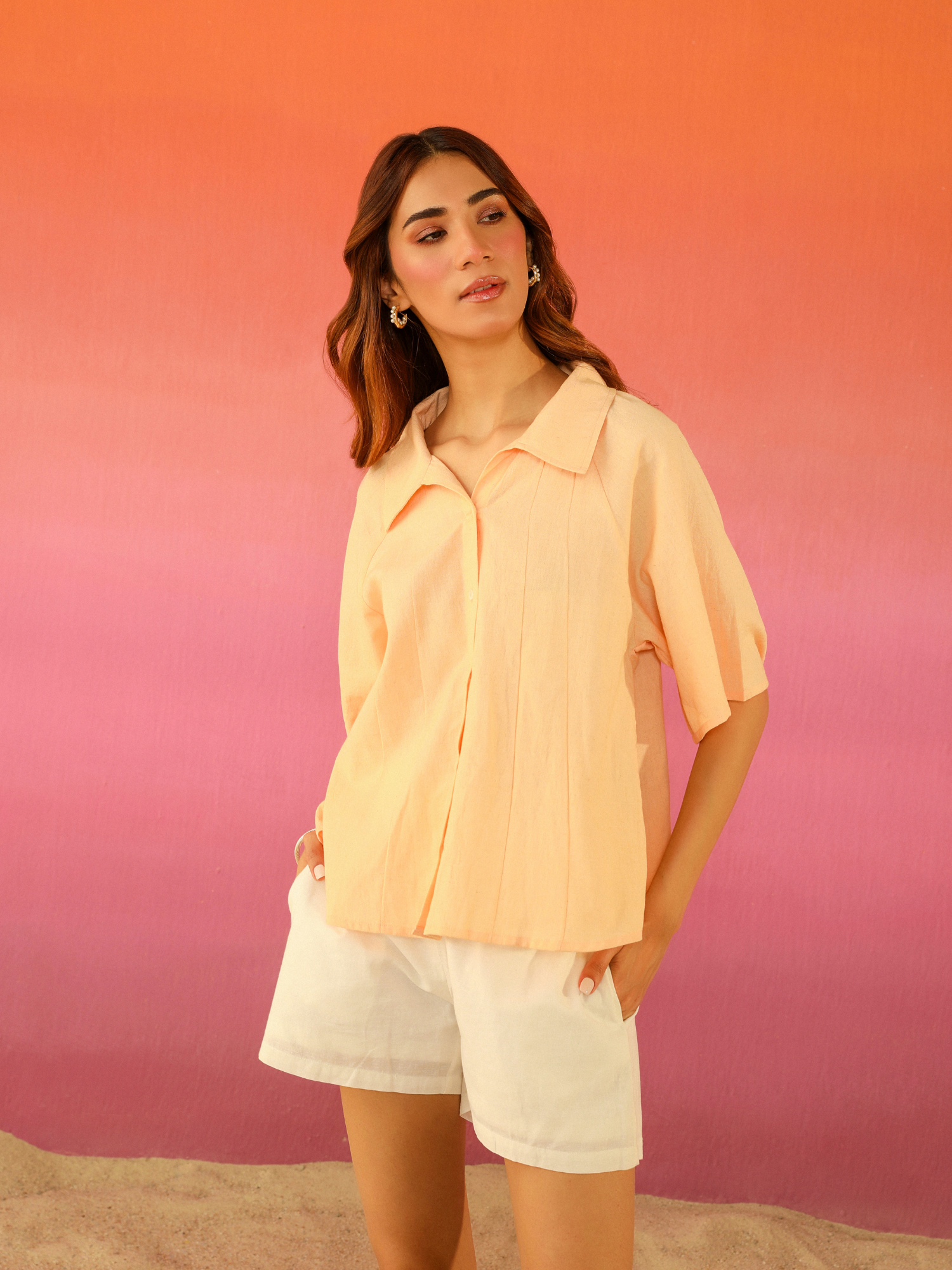 Macaron Linen Shirt in Peach