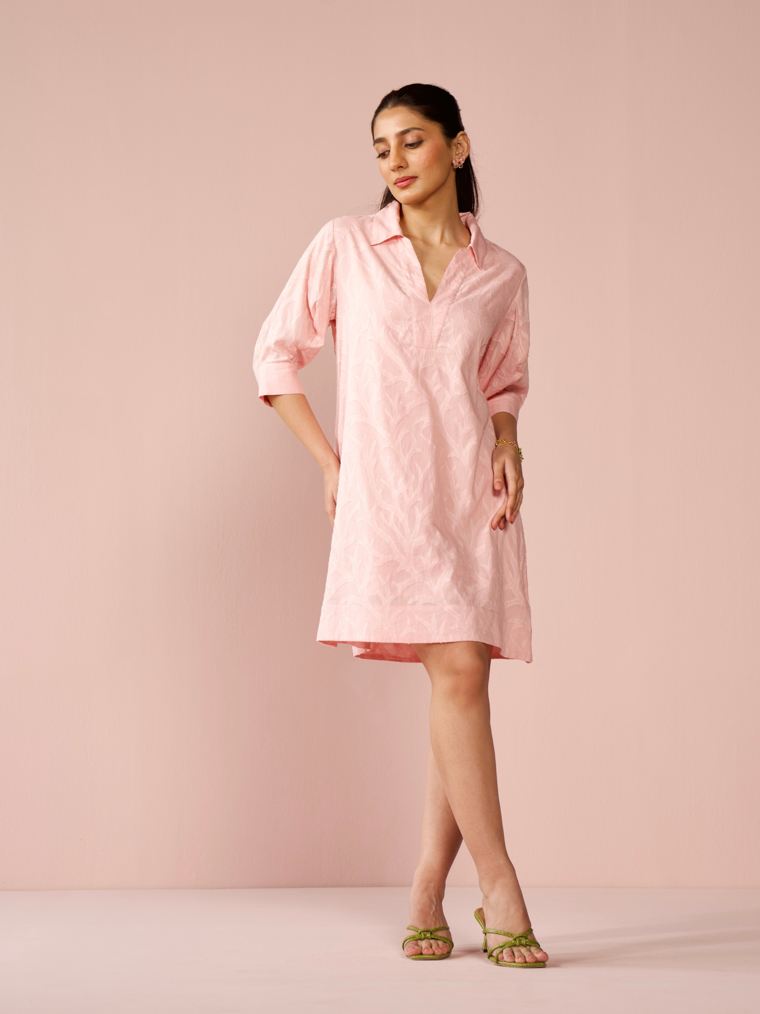 Seaside Cotton Jacquard Dress in Rose Pink