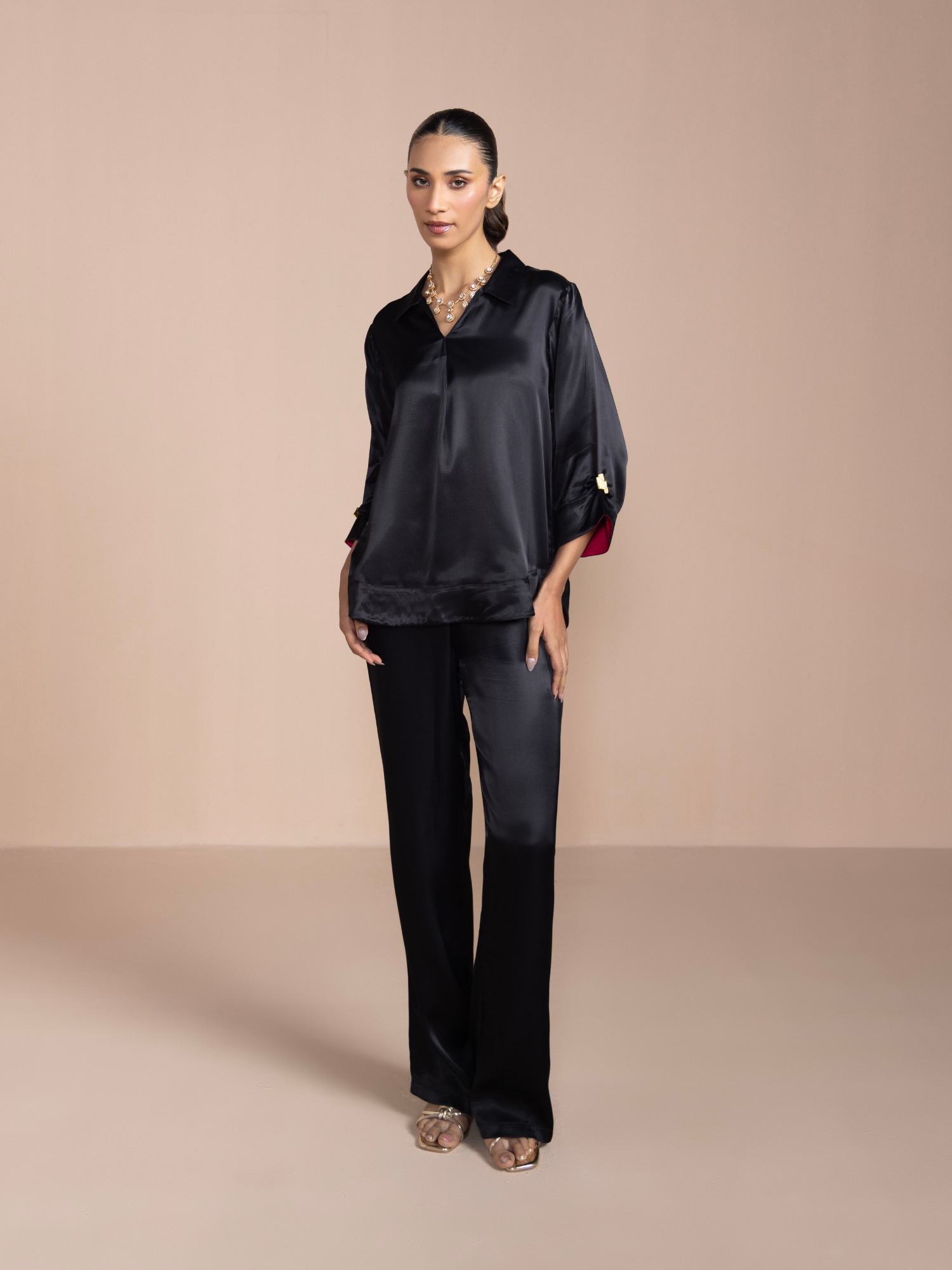 Satin Flowy Pants in Charcoal