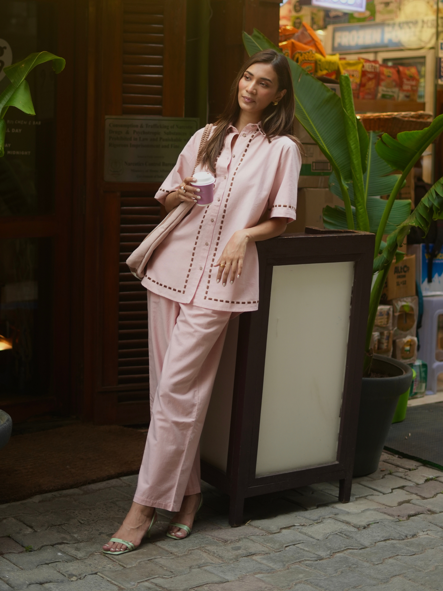 Escape Linen Co-ord Set with Pants in Rose Pink