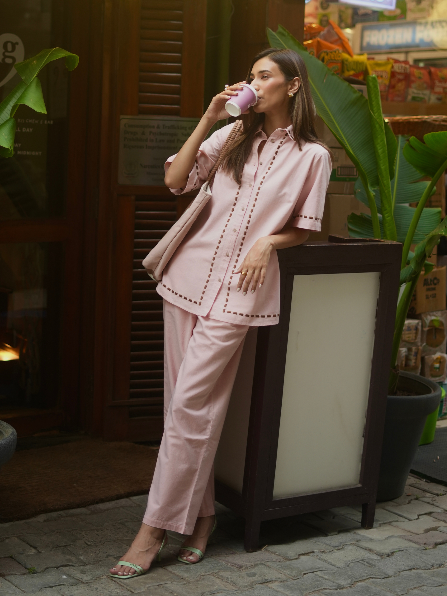 Escape Linen Co-ord Set with Pants in Rose Pink