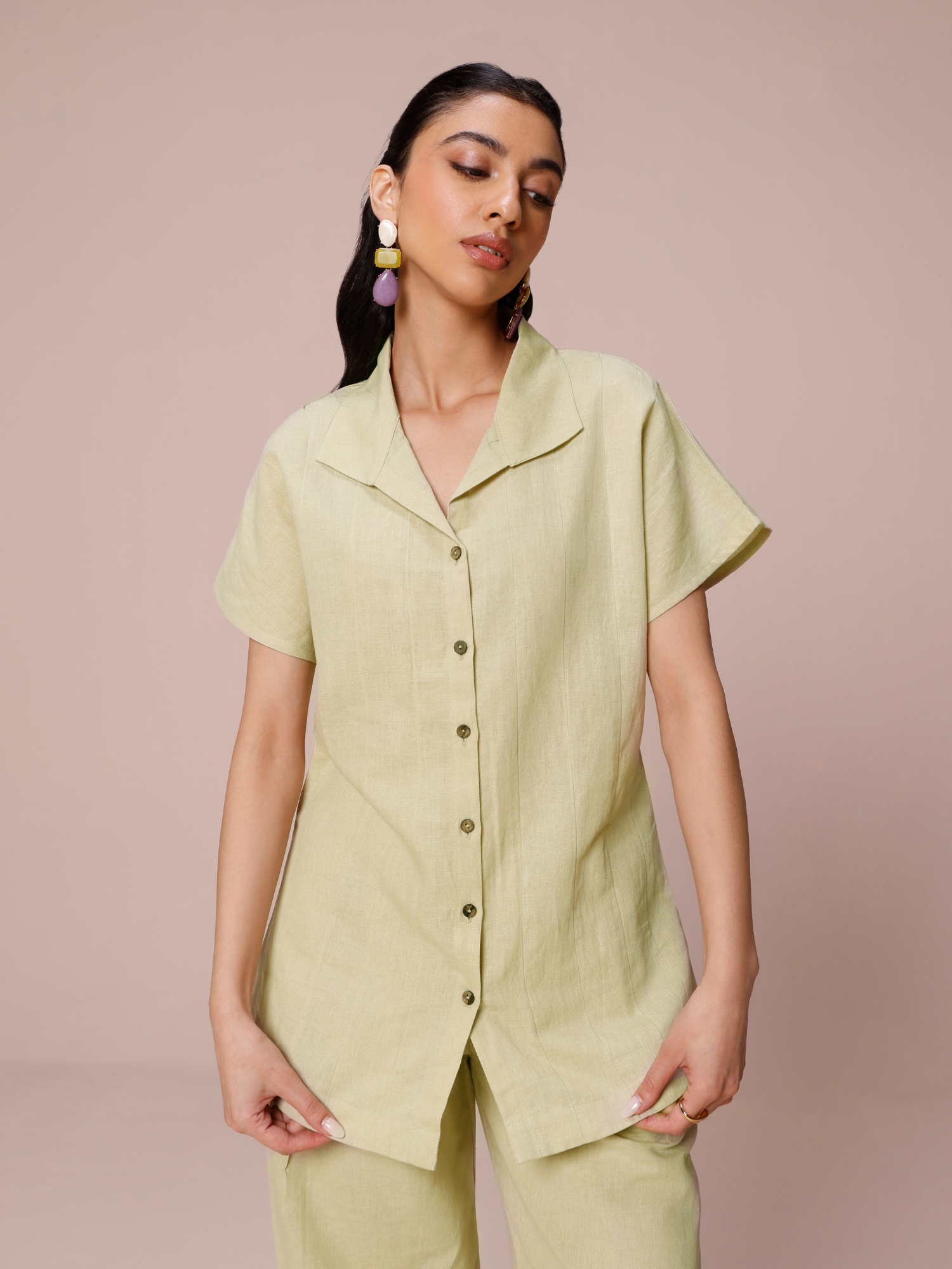 Shop women's green linen coord set