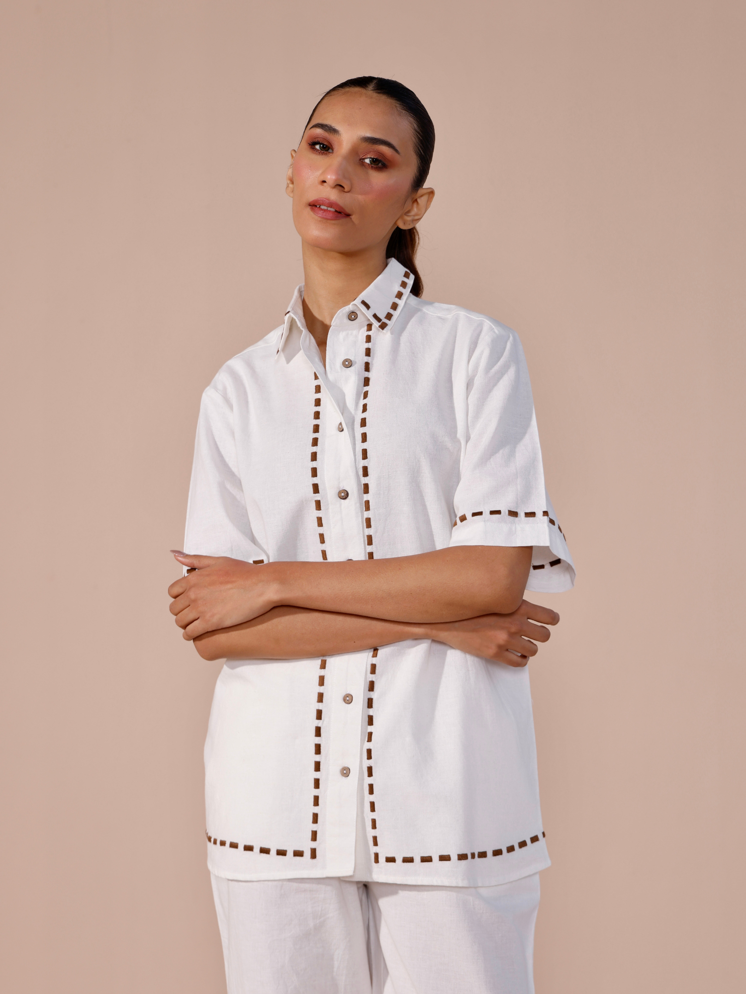 Escape Linen Co-ord Set with Pants in Vanilla