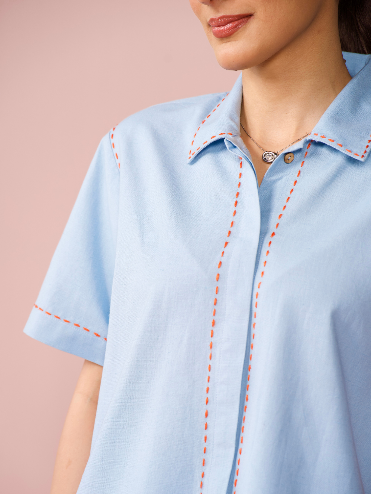 Drift Linen Blend Co-ord Set with Shorts in Powder Blue