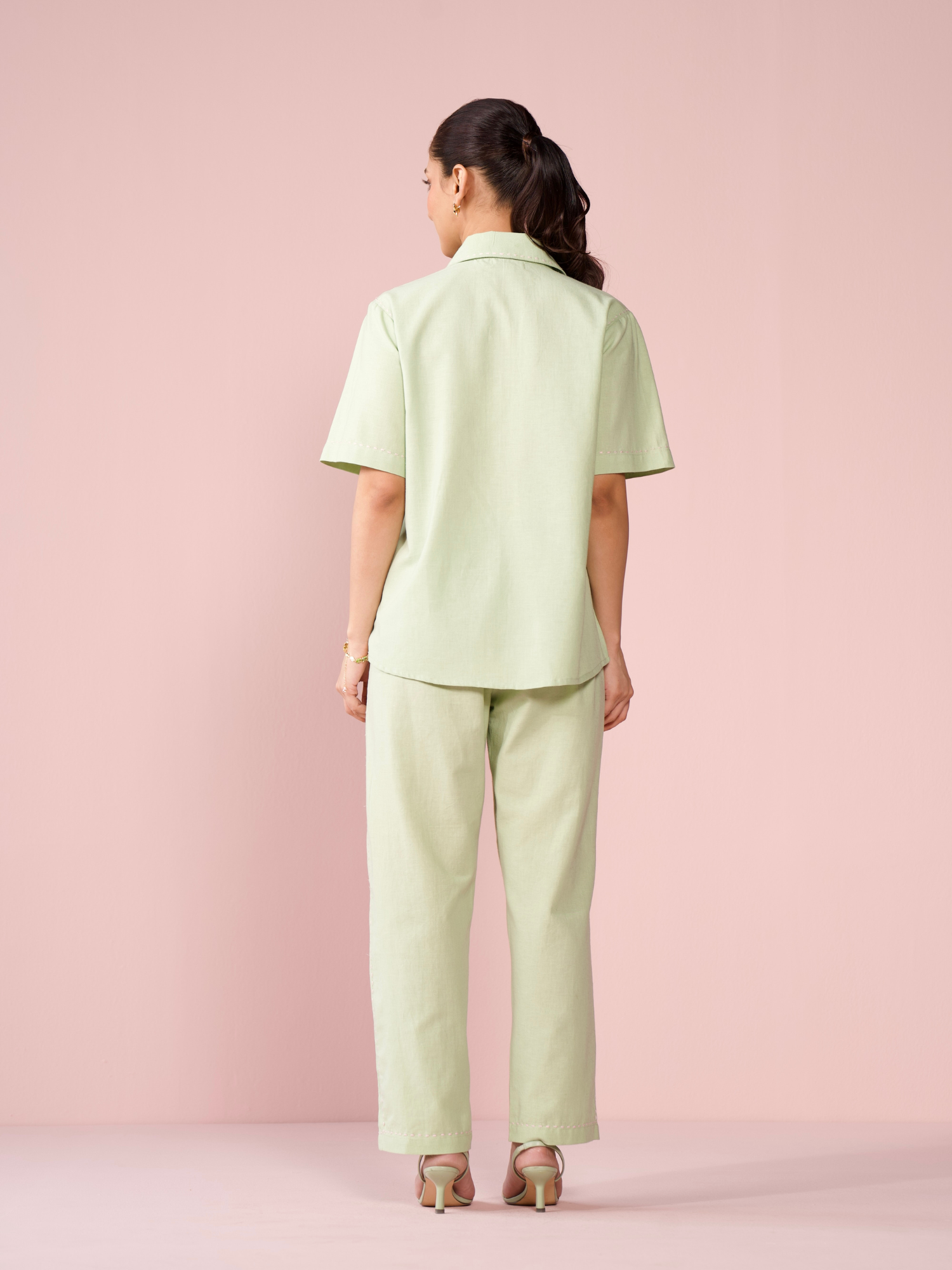 Drift Linen Blend Co-ord Set with Pants in Sage Green