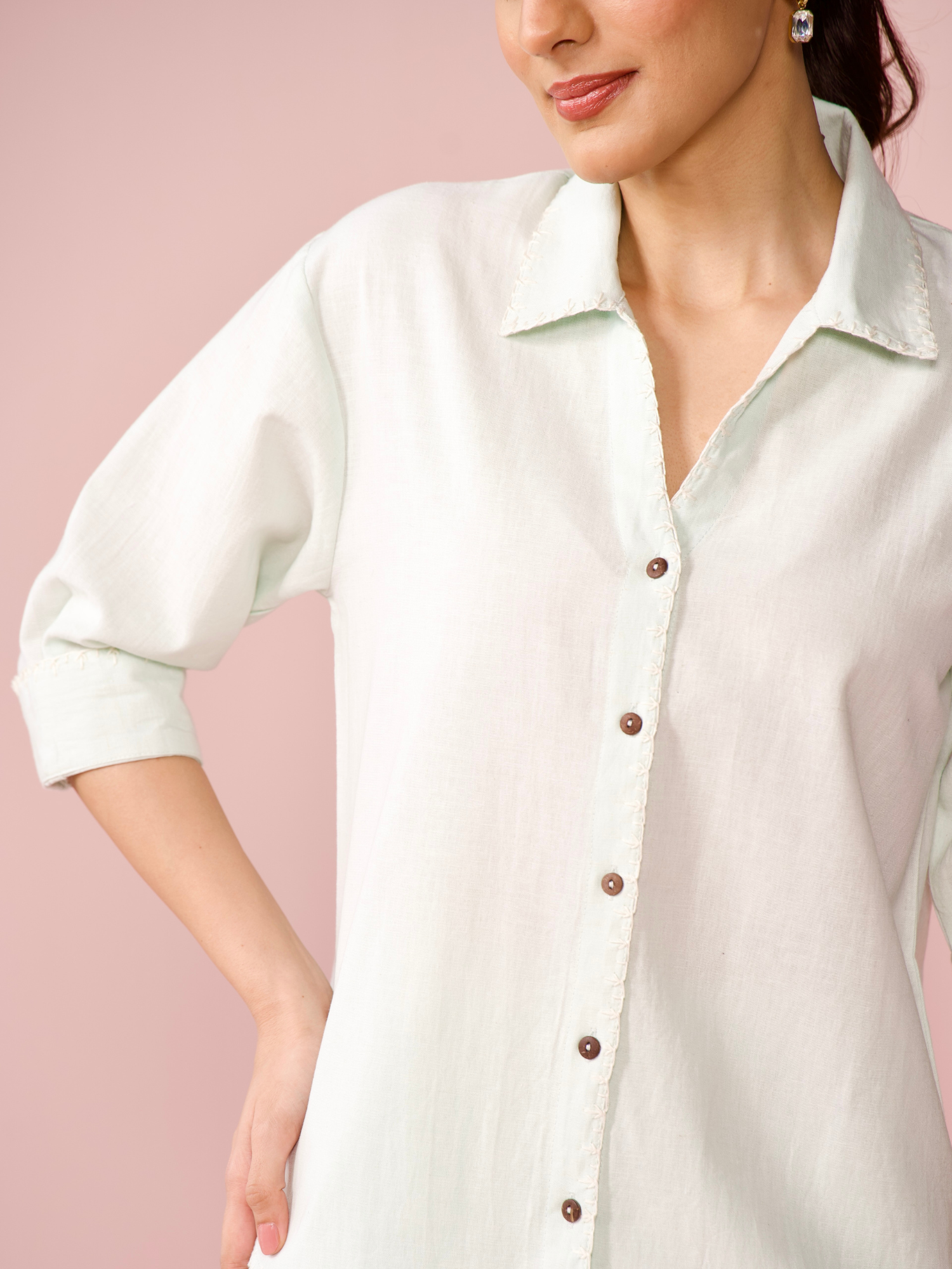 Linen Blend Relaxed Fit Co-ord Set in Mint