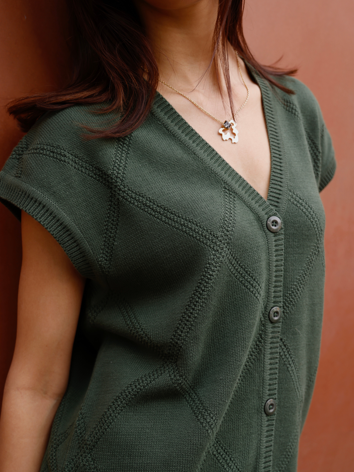 Knitted Vest Cardigan with Pants in Forest Green