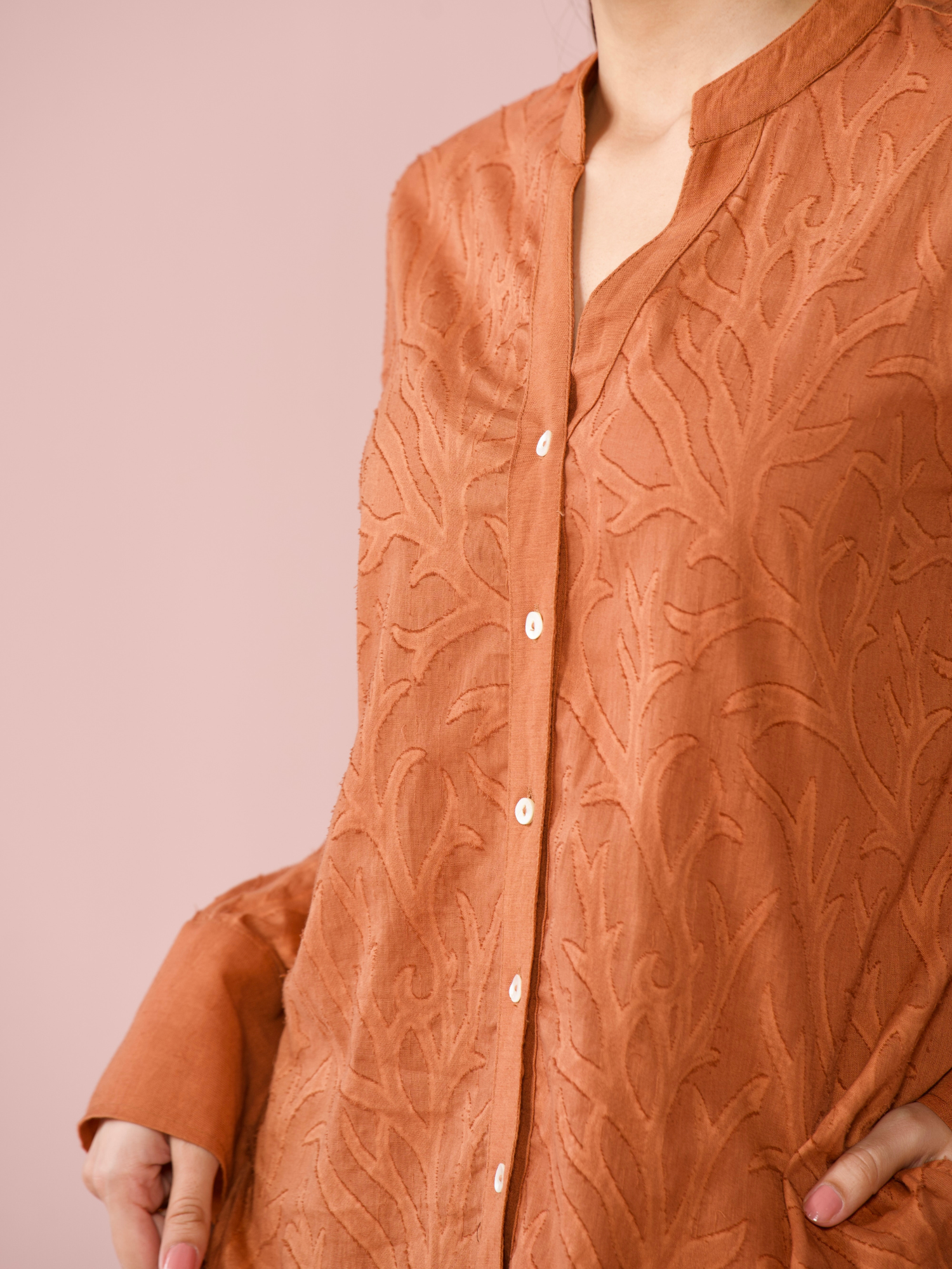 Seaside Linen Blend Jacquard Co-ord Set in Cocoa