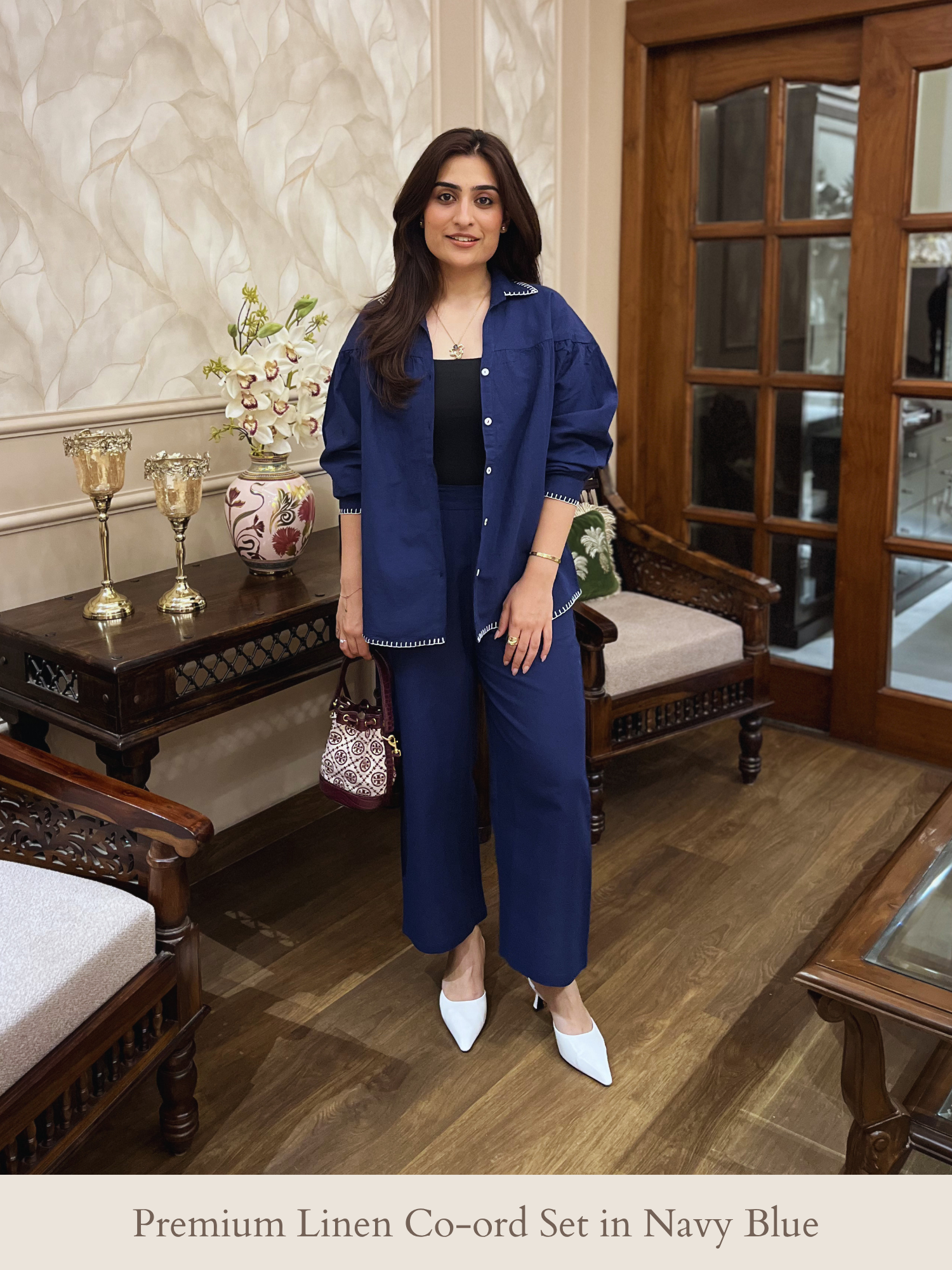 Premium Linen Co-ord Set in Navy Blue