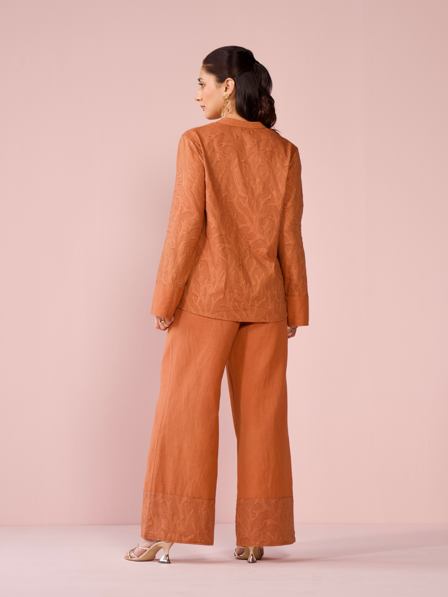 Seaside Linen Blend Jacquard Co-ord Set in Cocoa