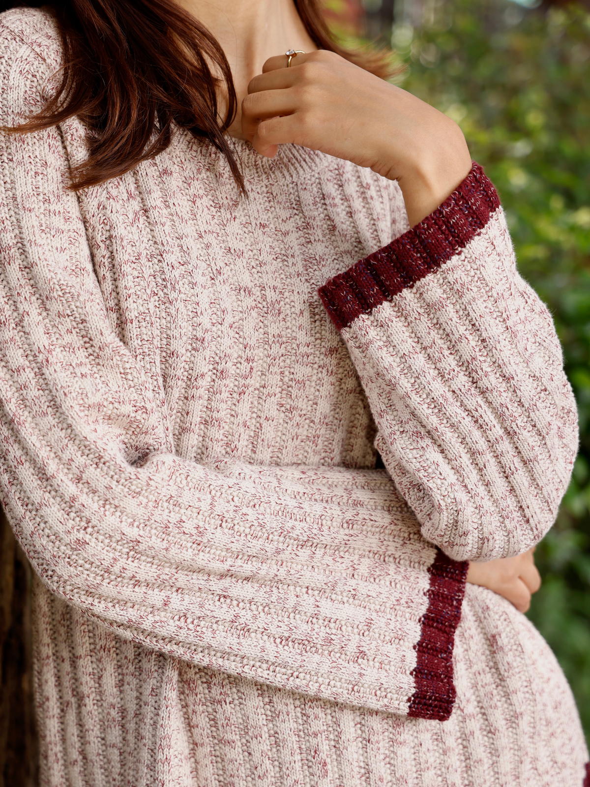 Round Neck Melange Knitted Pullover in Oatmeal