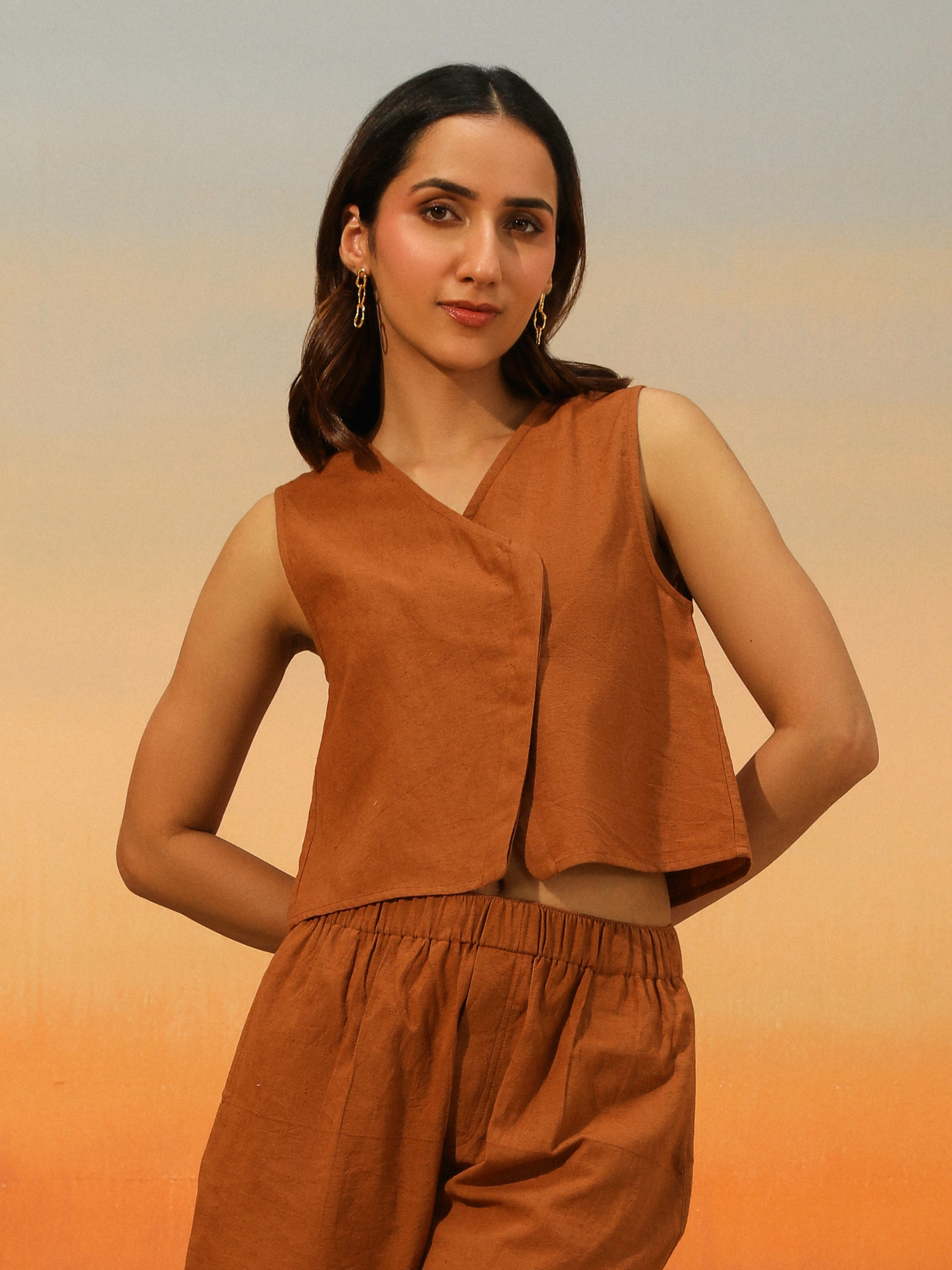 Sorbet Linen Co-ord Set with Shorts in Cocoa
