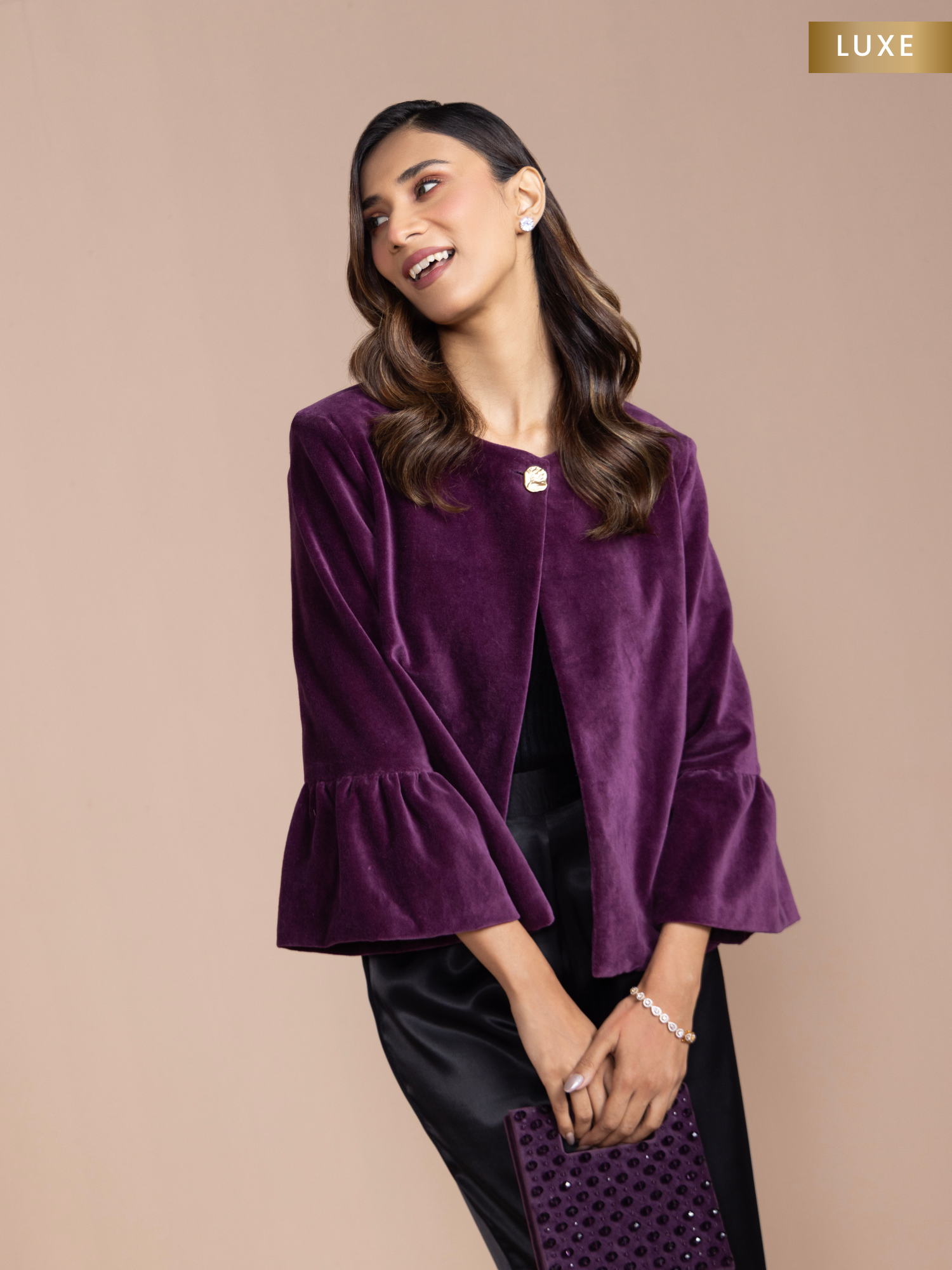 Premium velvet jacket women in plum