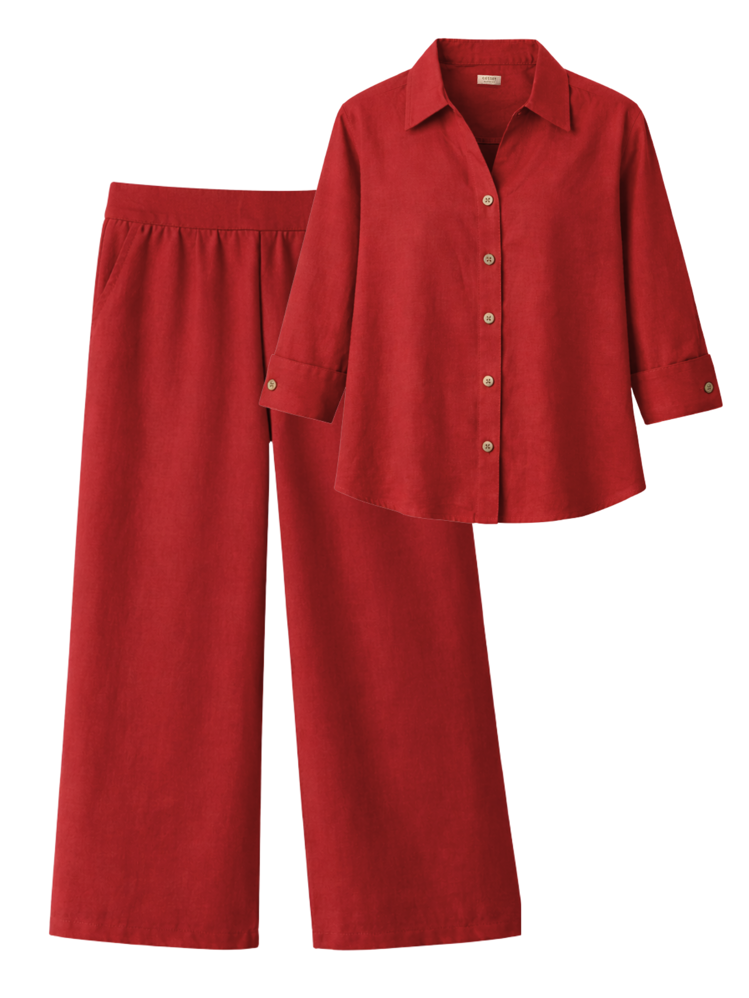 Linen Blend Relaxed Fit Co-ord Set in Maroon
