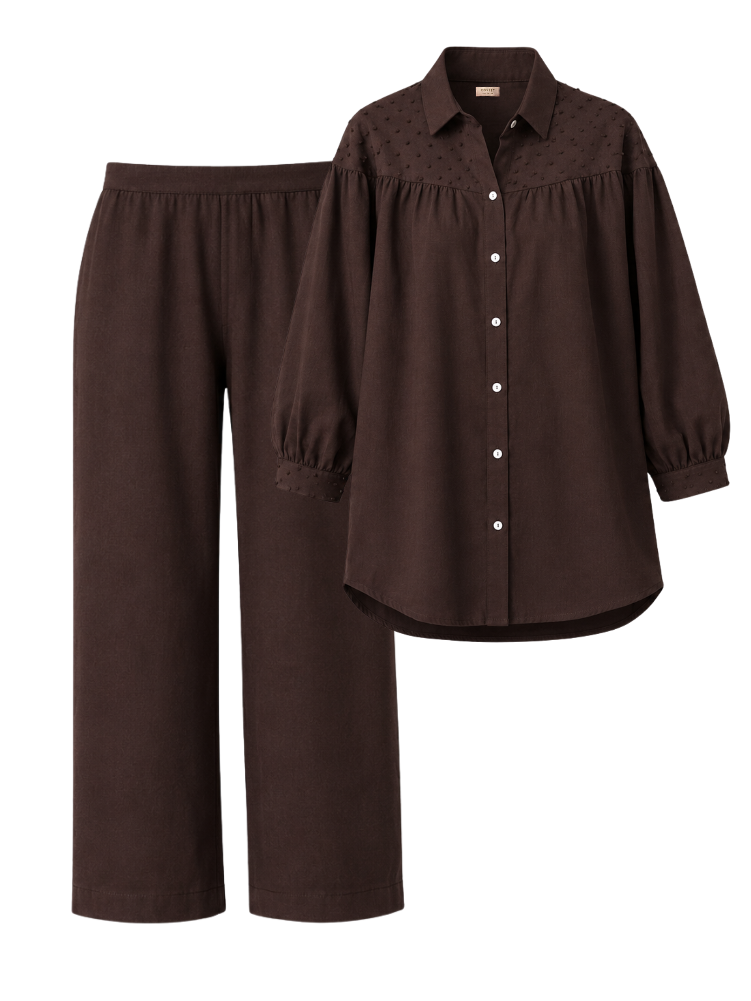 Premium Linen Co-ord Set with French Knots in Espresso
