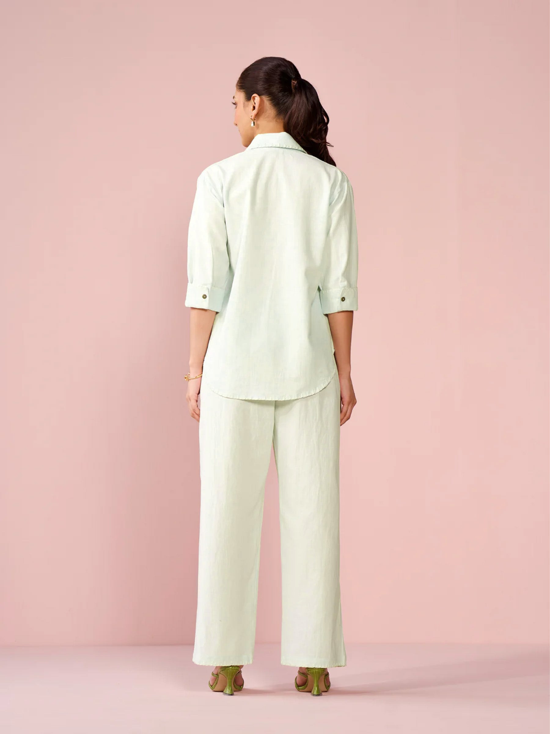 Linen Blend Relaxed Fit Co-ord Set in Mint