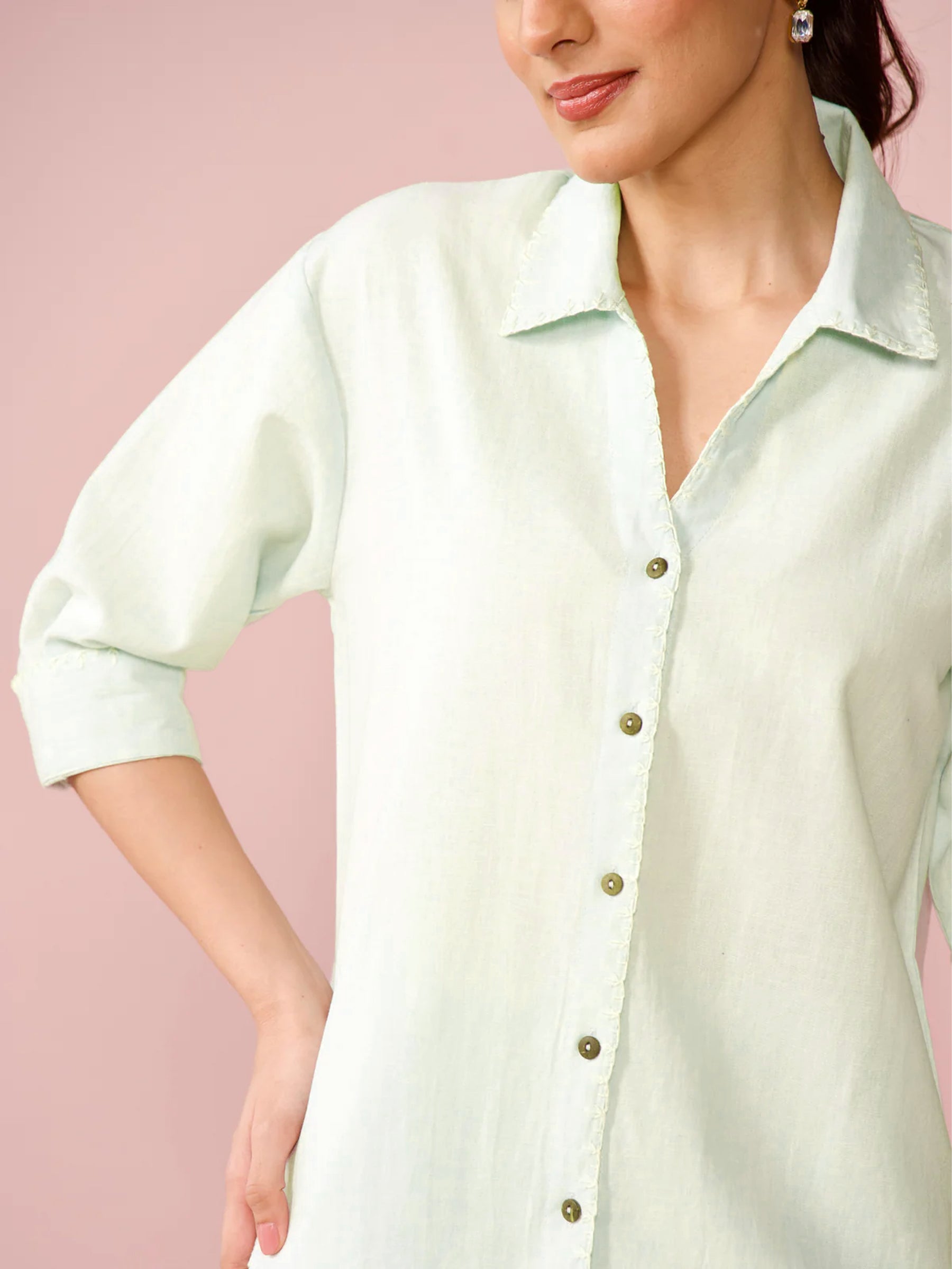 Linen Blend Relaxed Fit Co-ord Set in Mint