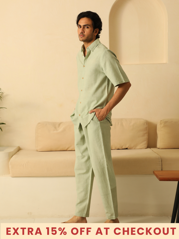 Mens Pure Cotton Linen Pants in Sage Green