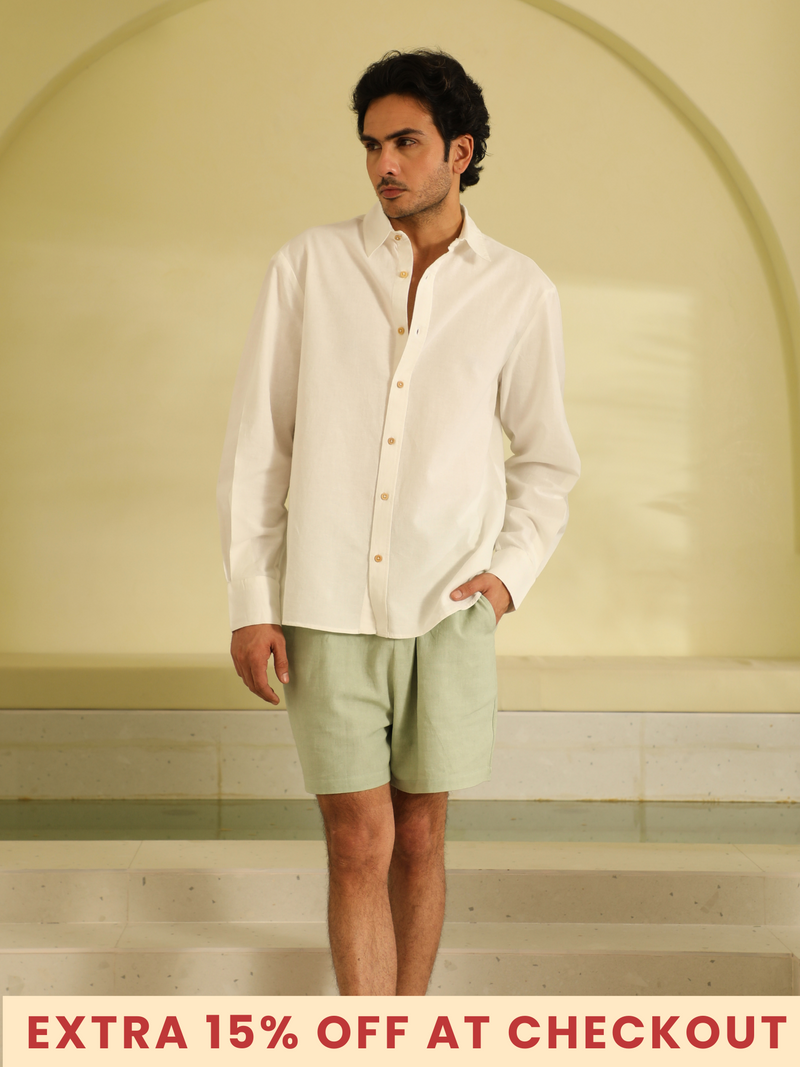 Mens Pure Cotton Linen Shorts in Sage Green