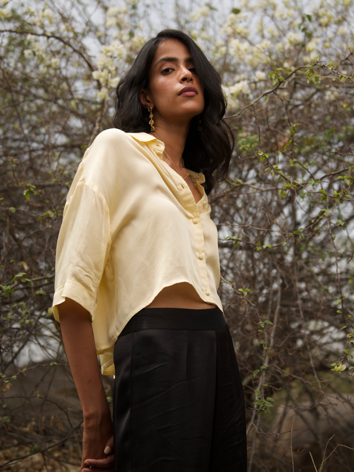 yellow shirt with classic collar for women