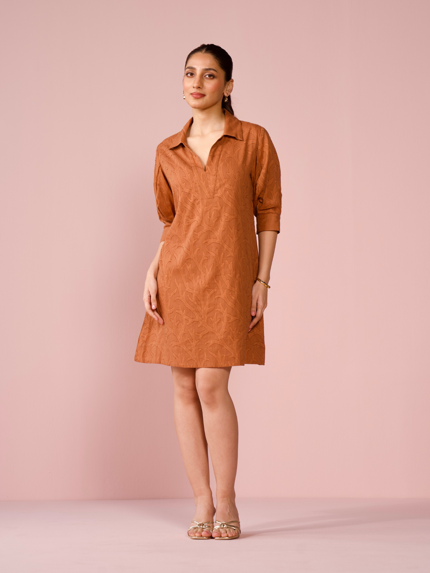 Seaside Cotton Jacquard Dress in Cocoa
