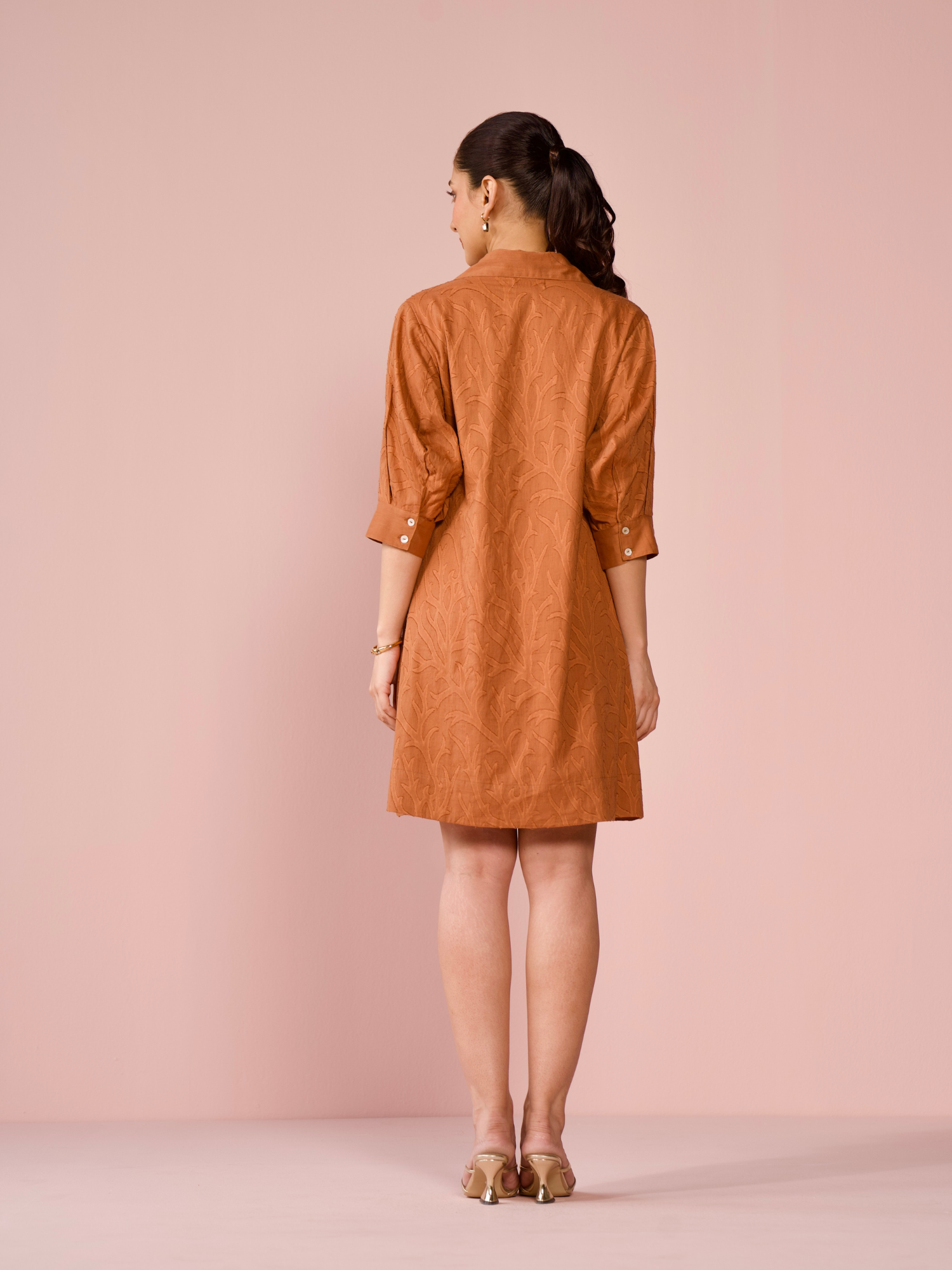 Seaside Cotton Jacquard Dress in Cocoa