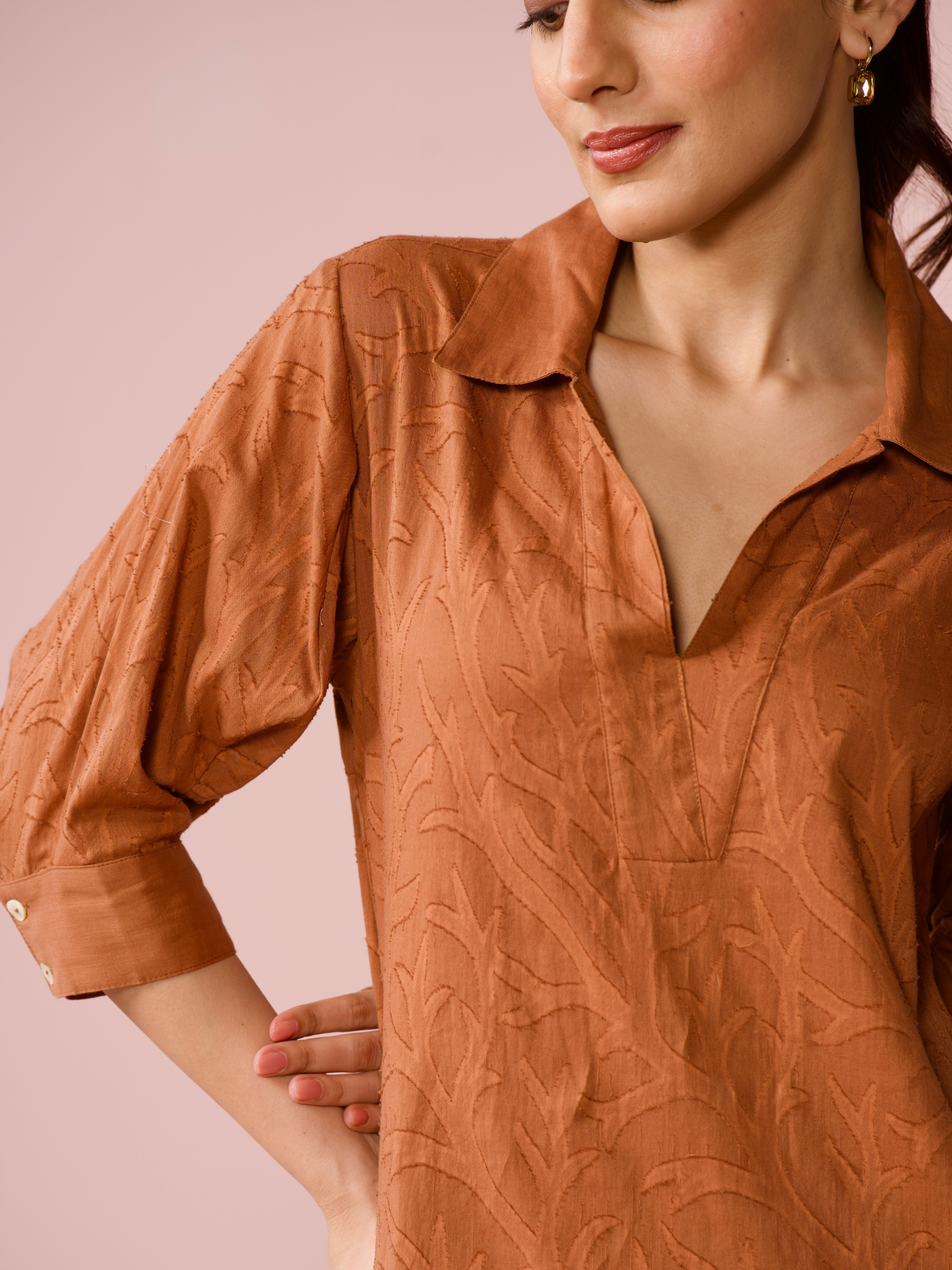 Seaside Cotton Jacquard Dress in Cocoa