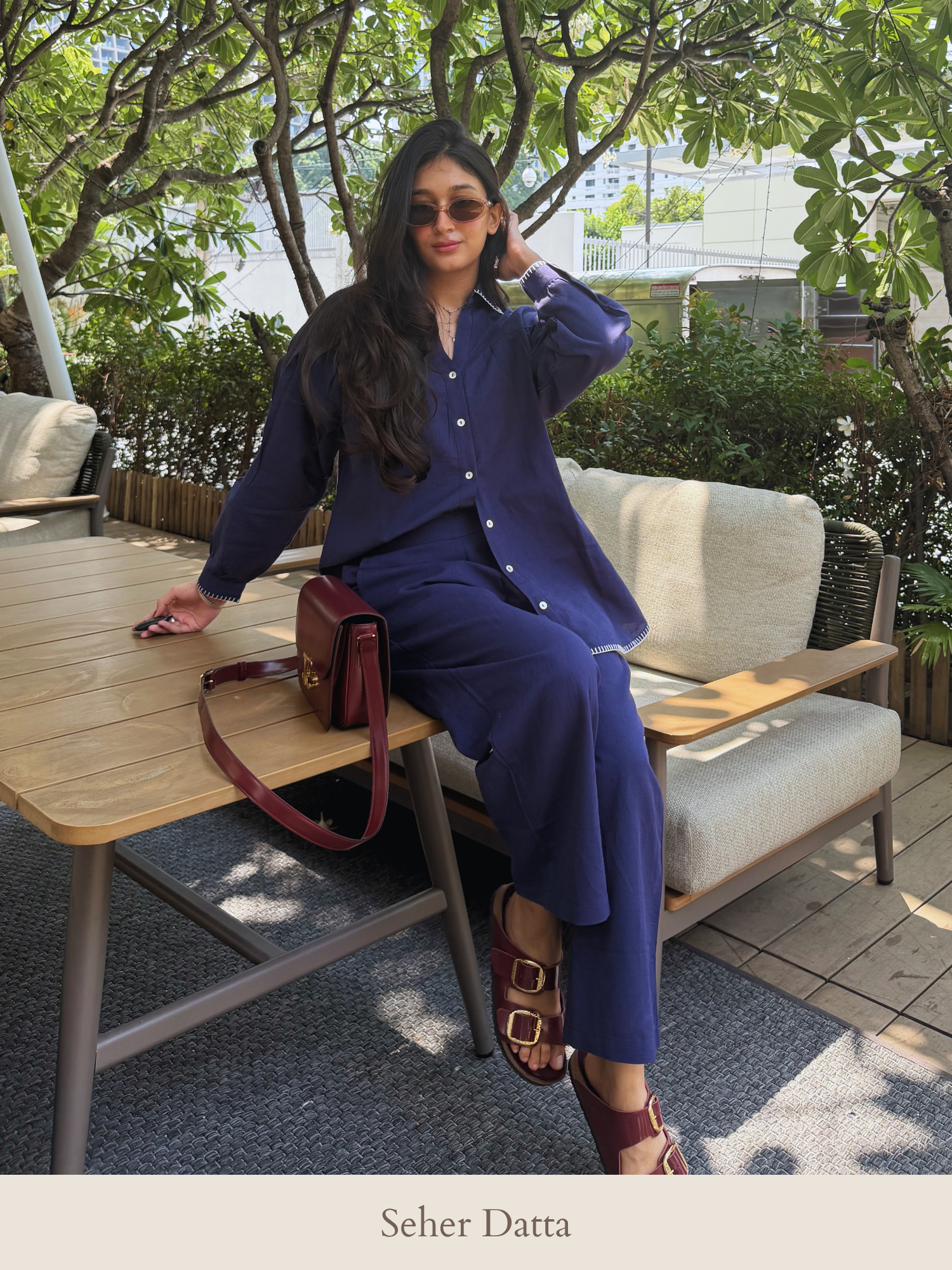 Premium Linen Co-ord Set in Navy Blue